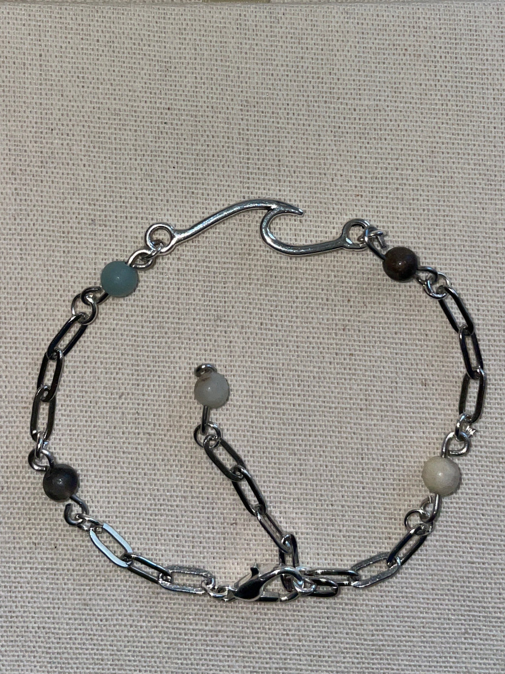 Silver Plated Paperclip Link Boho Bracelet w/ neutral Jasper colors
