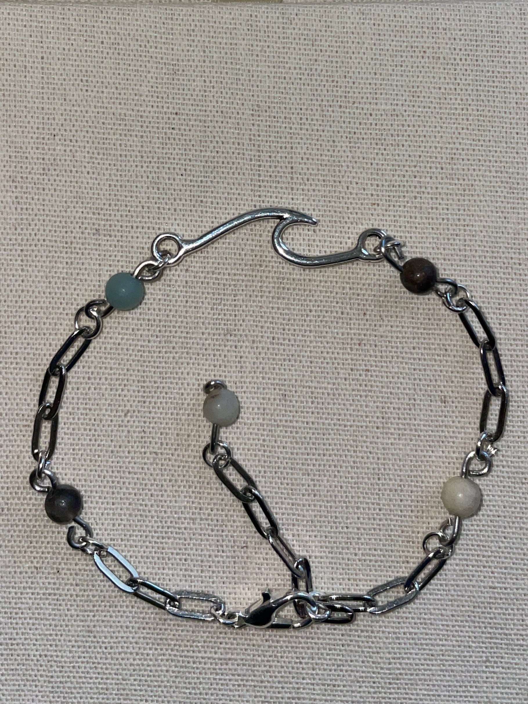 Silver Plated Paperclip Link Boho Bracelet w/ neutral Jasper colors