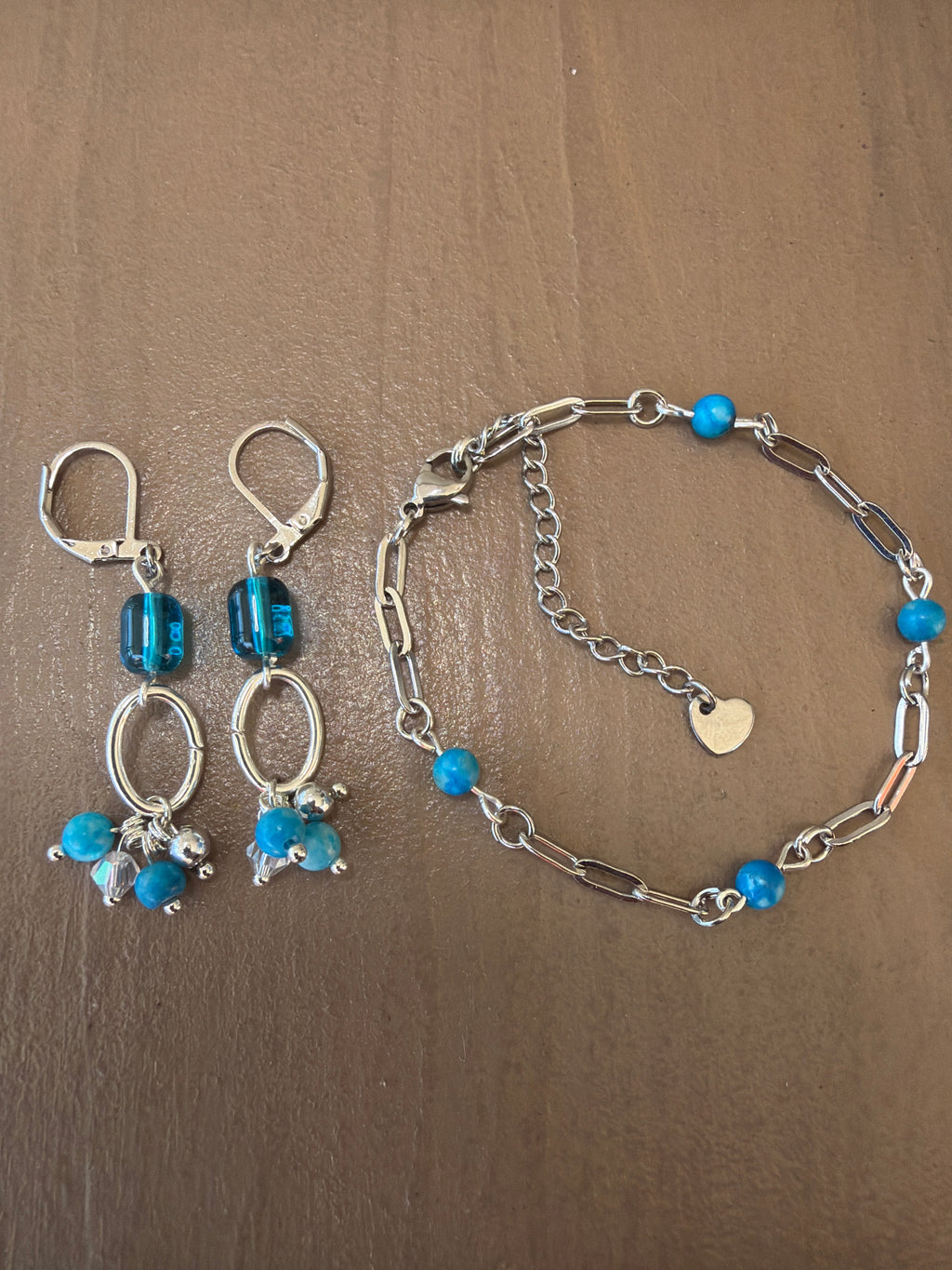 Aqua Lagoon Teal Blue Jewelry Set- Earrings & Paperclip Bracelet- by Suzie with Sublime Designs