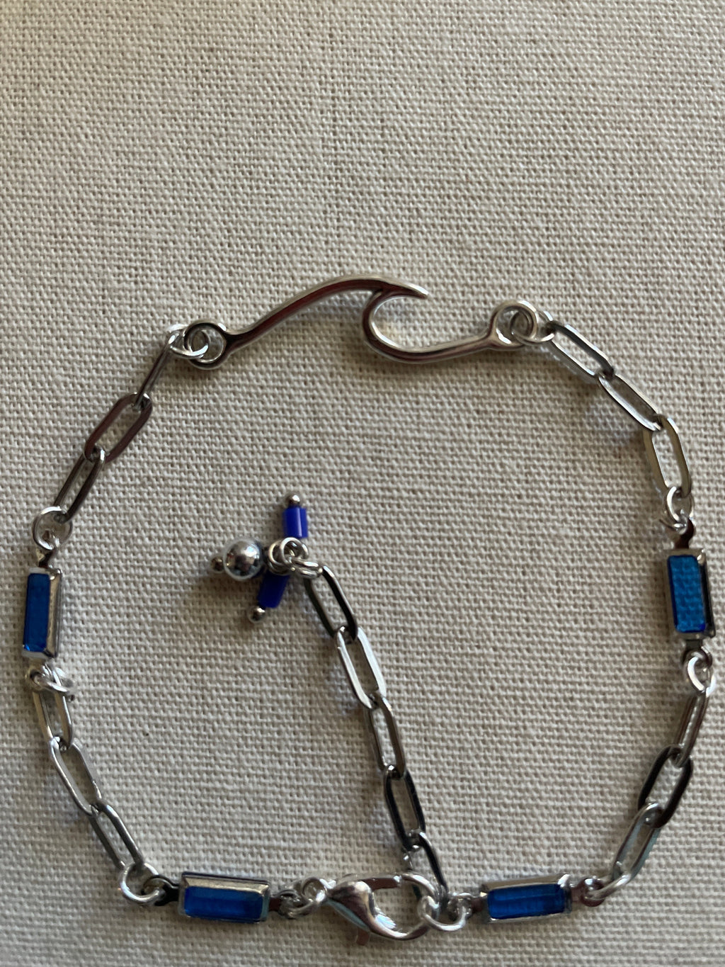 Silver Paperclip Chain Bracelet or Anklet in Cobalt, Sapphire or Lapis Blue- Adjustable & Stackable