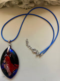 Fiery Galaxy Blown Murano Glass Teardrop Pendant Necklace