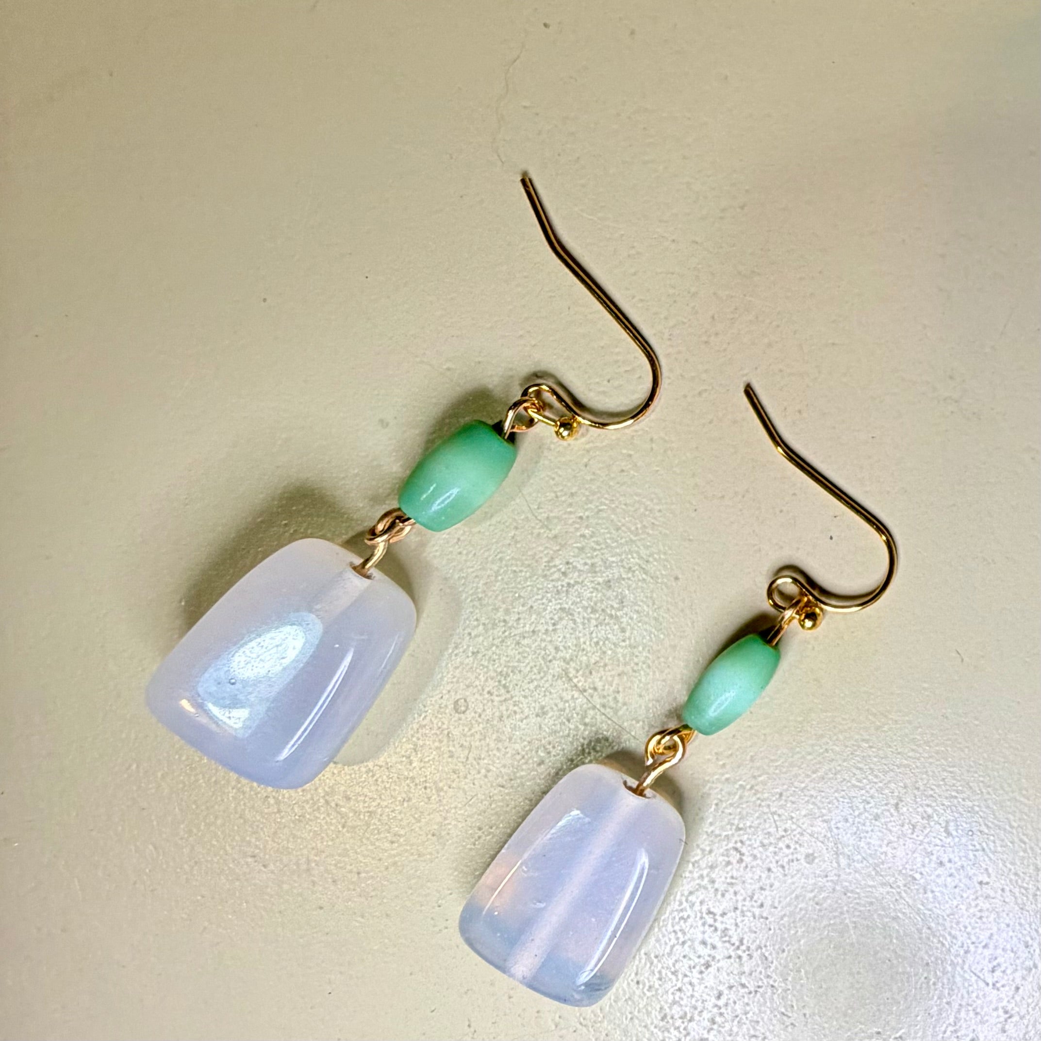 Mint Opal Gold Jewelry Set – Mint Green Beaded Bracelet & Opal Drop Earrings Jewelry Set by Suzie with Sublime Designs Palm Coast