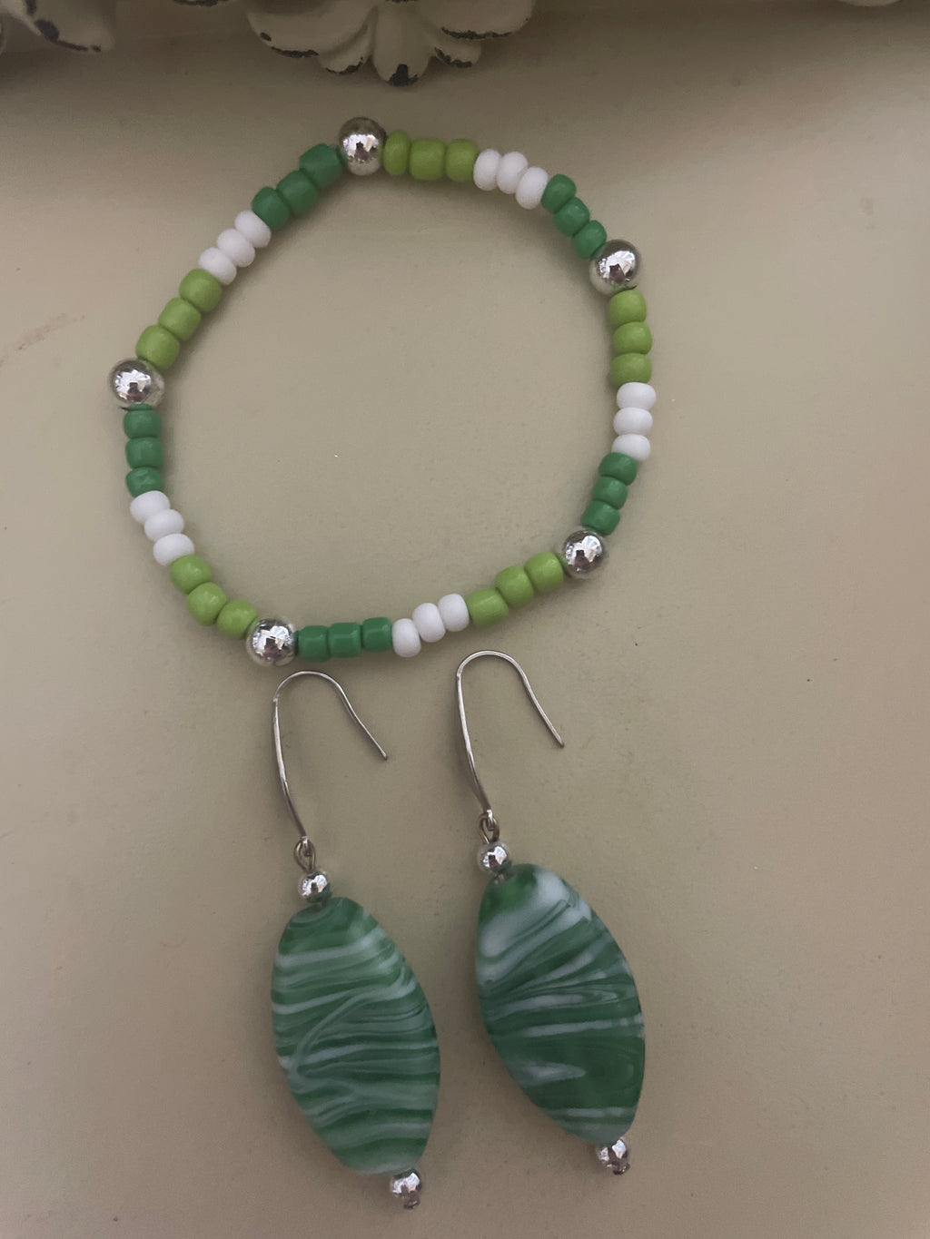 Green Marble Oval Drop Set