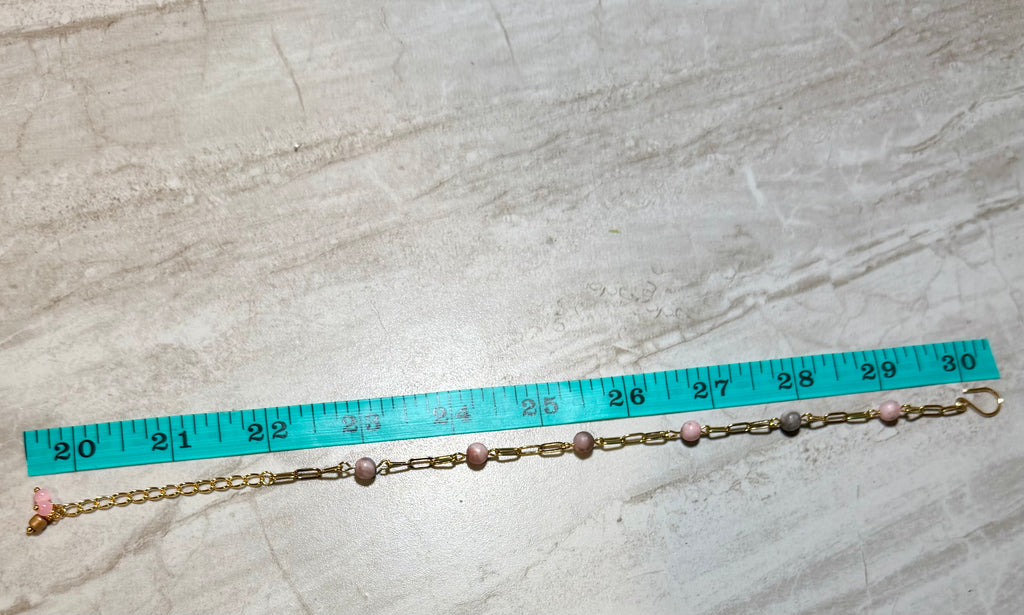 Pink Zebra Jasper Anklet or Bracelet- Gold/Silver Paperclip Jewelry