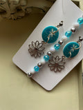 Teal and Silver Flower Drop Jewelry Set