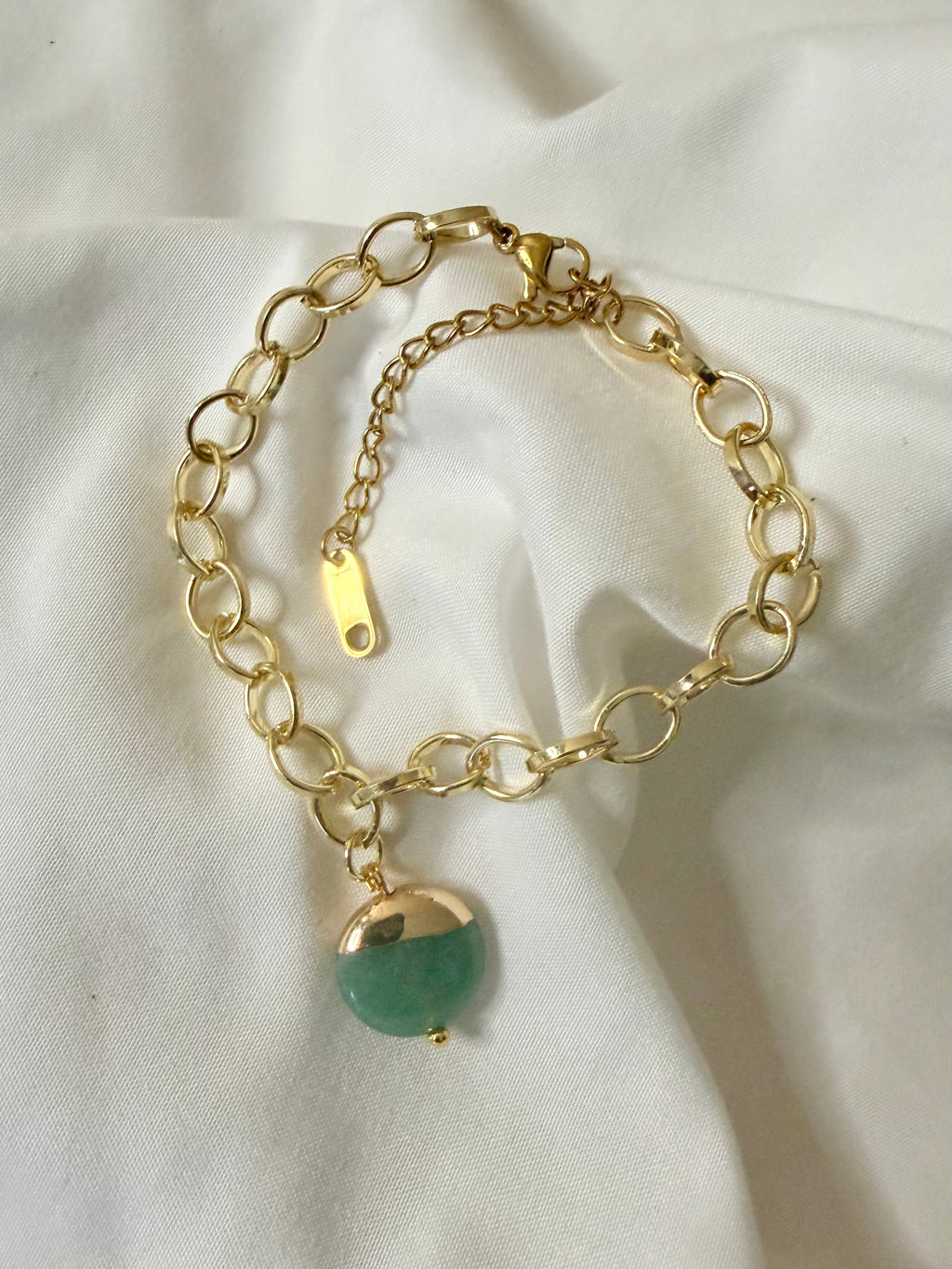Modern Luck Jewelry Set: Gold Vermeil Green Stone Drops & Link Bracelet