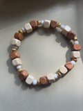 Square wooden beads with glass seed beads