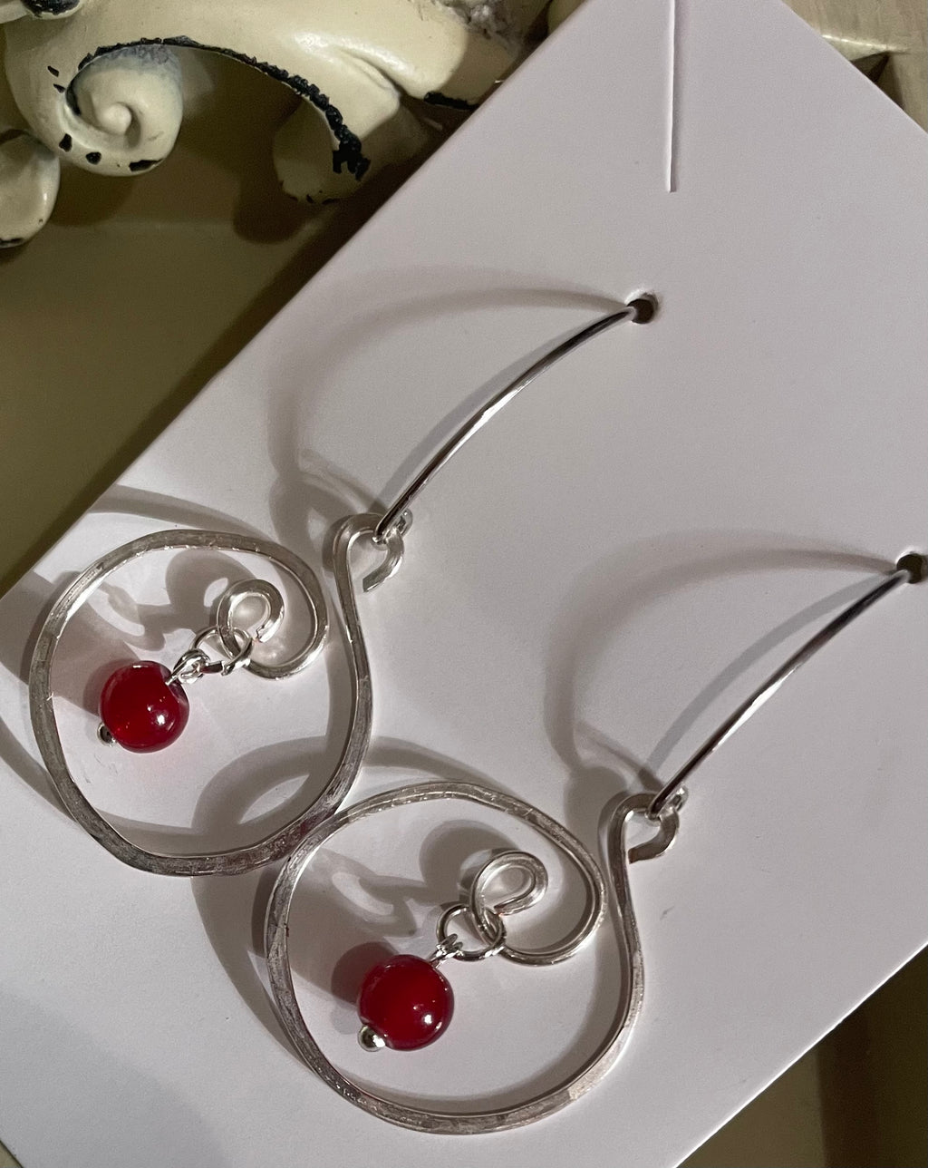 Cherry Bomb Stainless Jewelry Set- Red Beaded Bomb Earrings & matching Red, White Silver Bracelet by Suzie with Sublime Designs