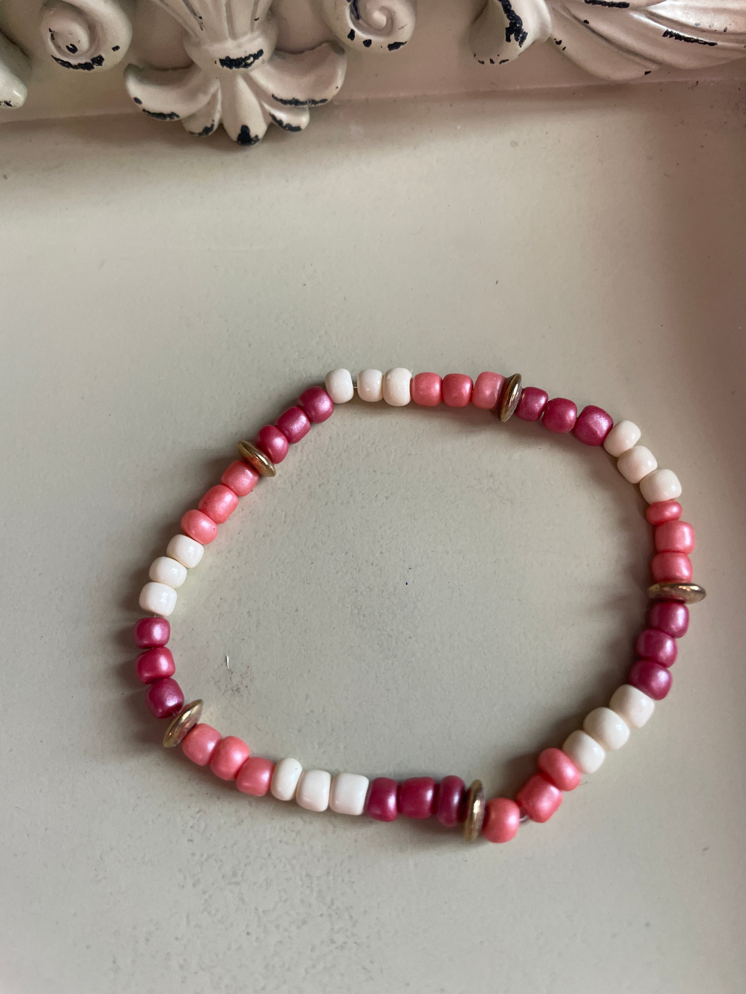 Coral Peach Cream seed bead glass Bracelets- sunset