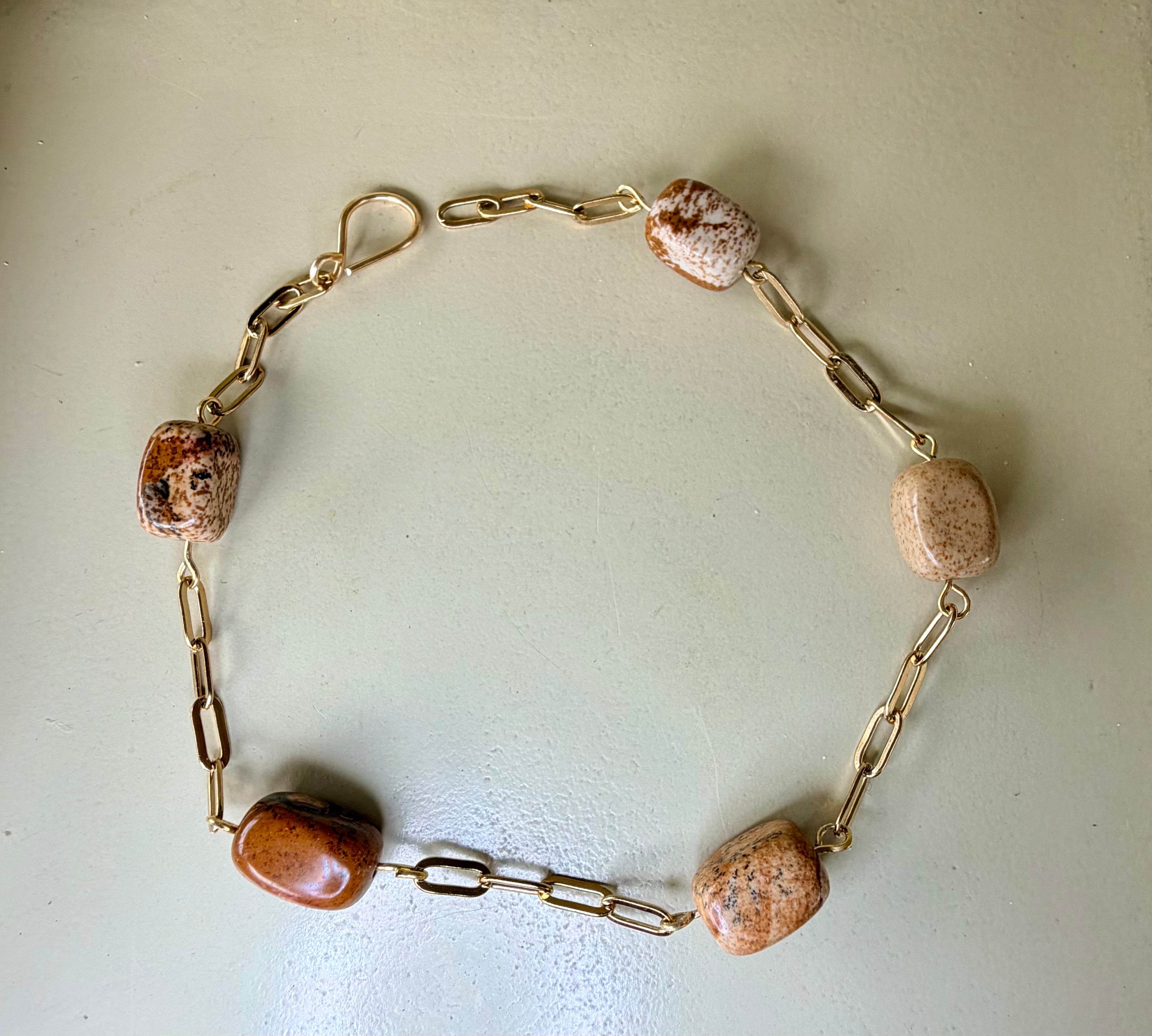 Cuboid Jasper Paperclip Anklet in warm Brown tones