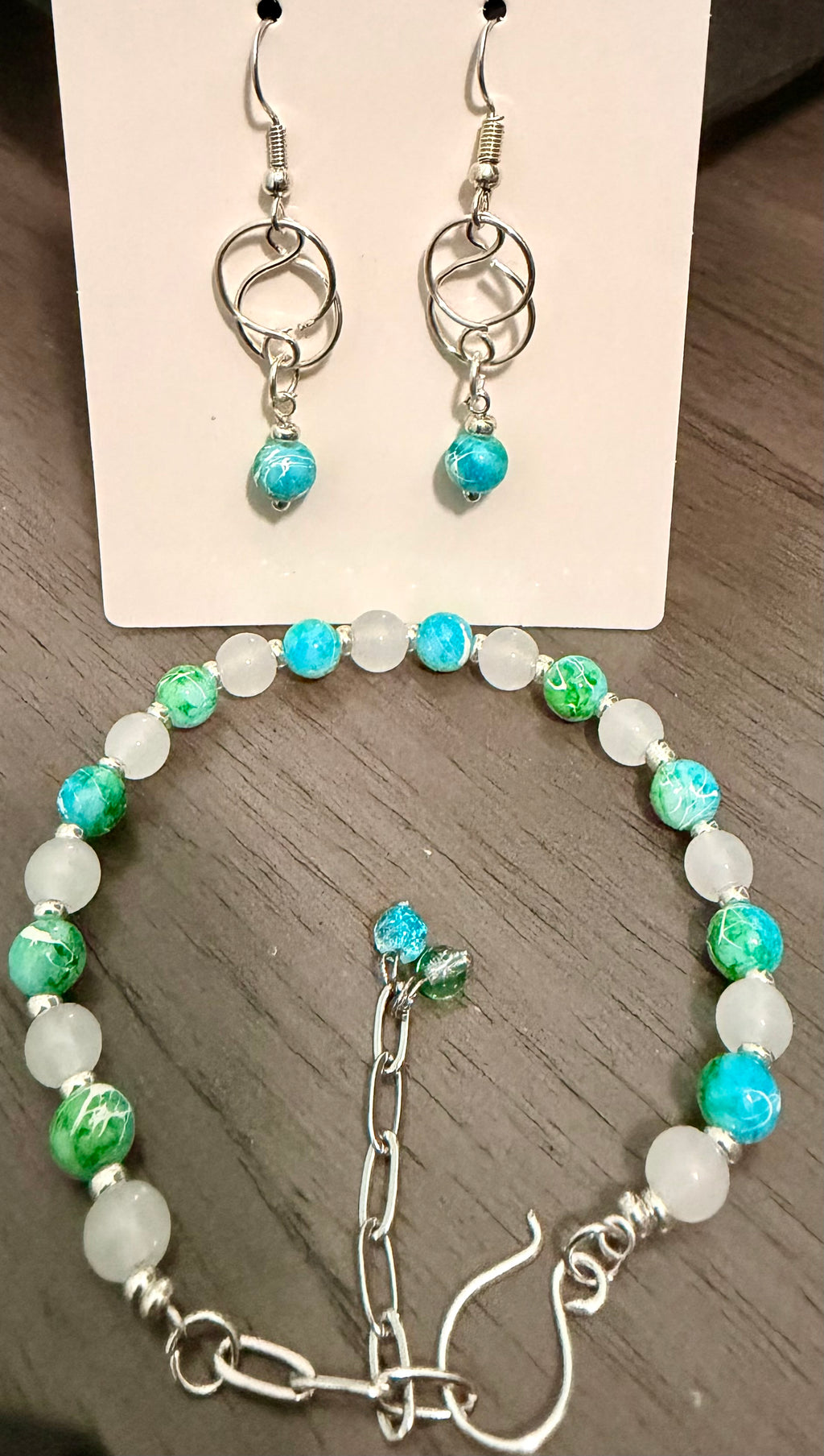 Amazonite & Moonstone Jewelry Set- Earrings & Bracelet in Silver or Gold