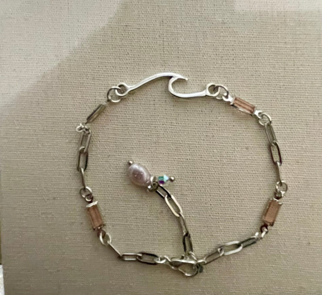 Pink Tourmaline Gemstone Paperclip Bracelet in Stainless Silver