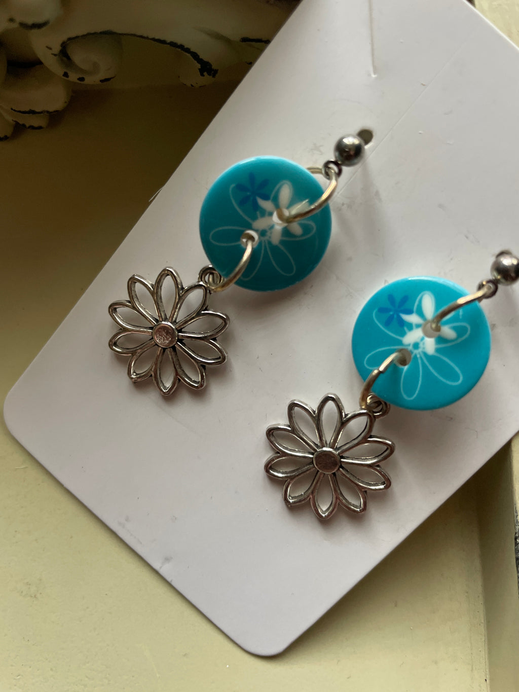 Teal and Silver Flower Drop Jewelry Set