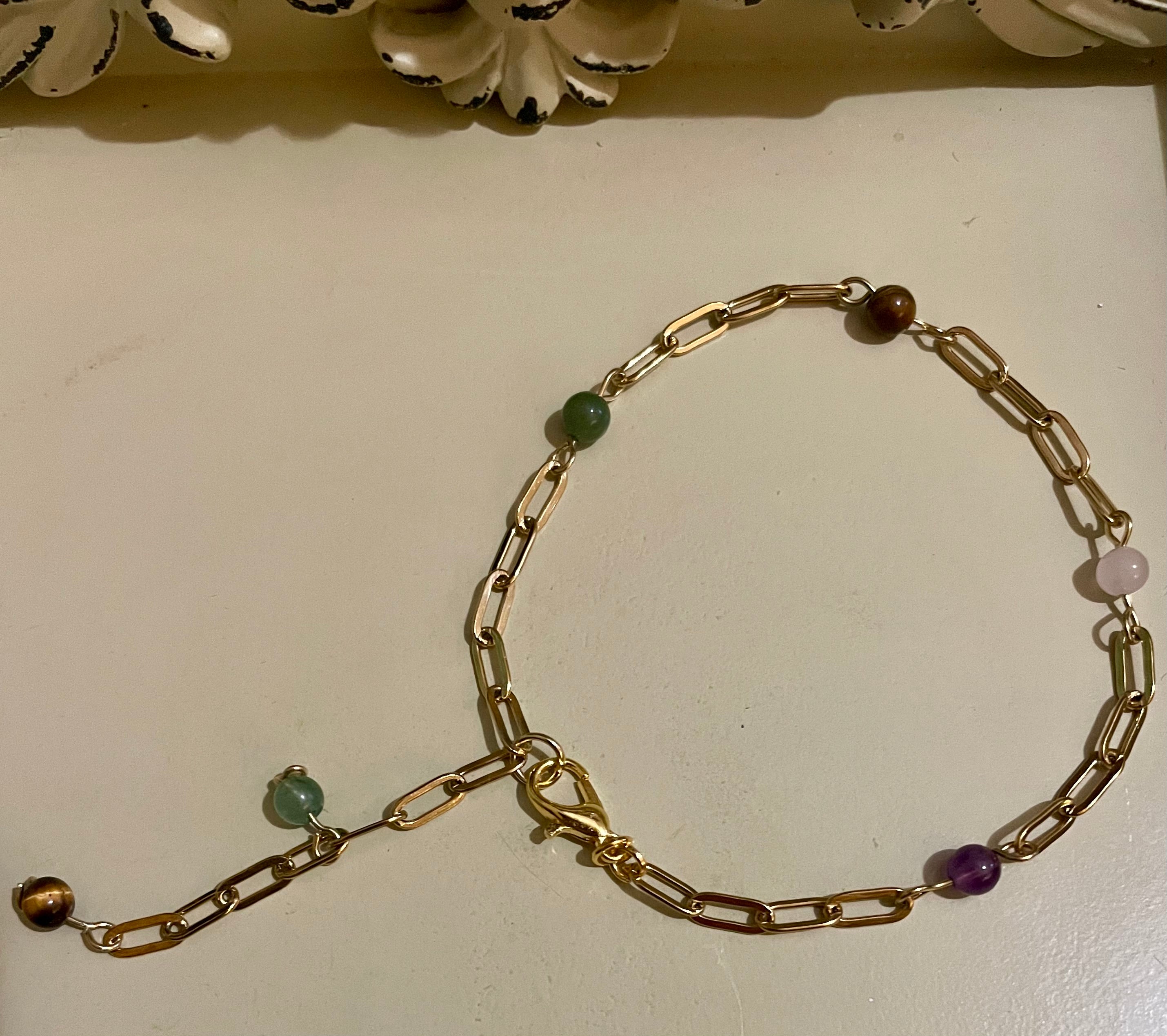 14 Gold Filled Paperclip Gemstone Bracelet or Anklet