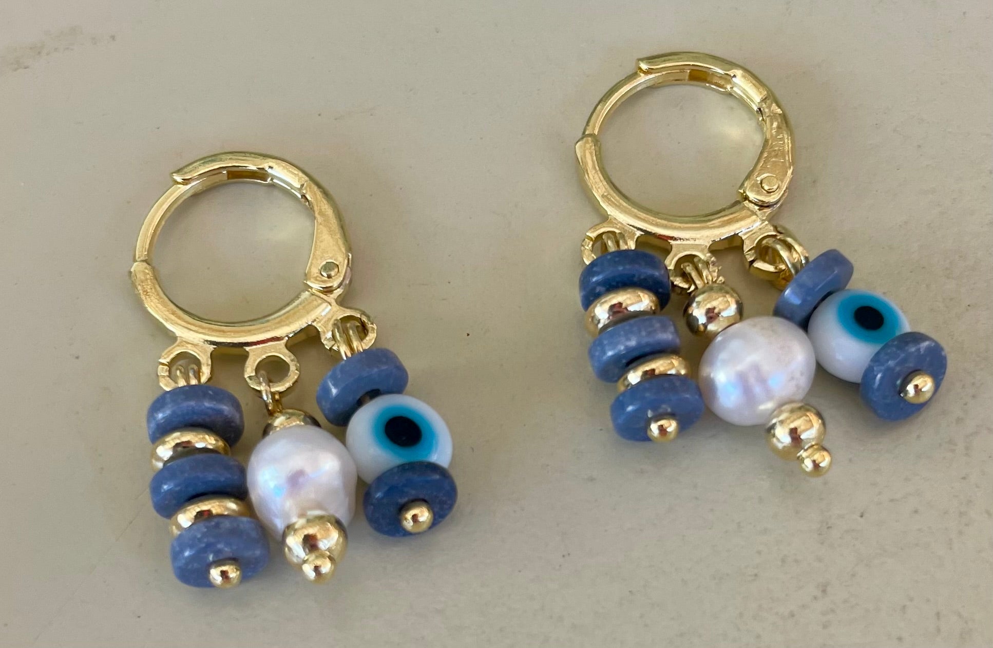 18k Gold Plated Blue Evil Eye Nazar Aventurine  & Pearl Jewelry Set by Sublime Designs by Suzie