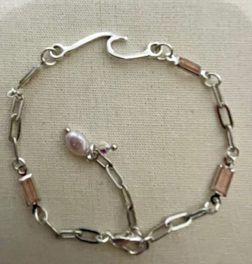 Pink Tourmaline Gemstone Paperclip Bracelet in Stainless Silver