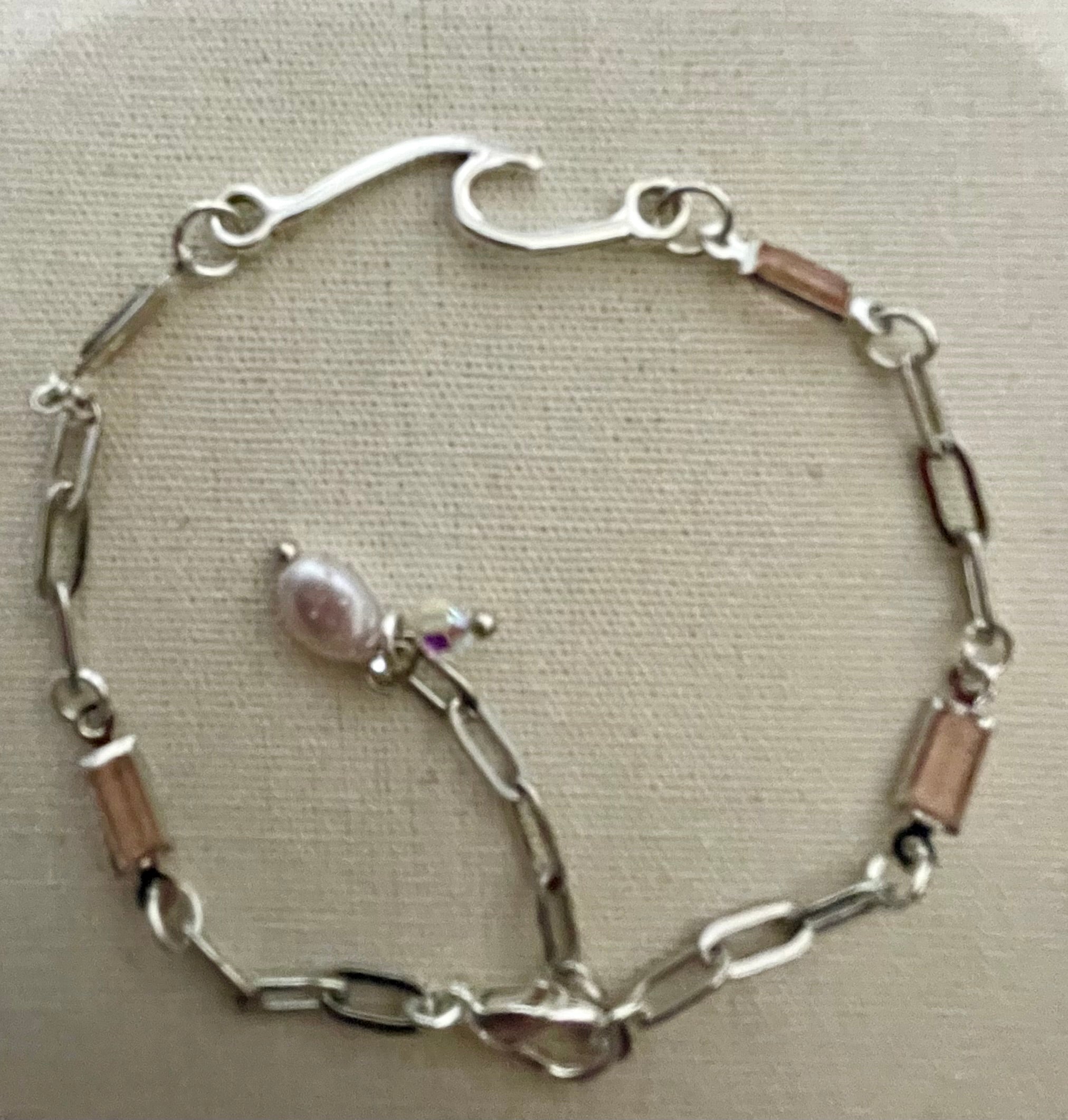 Pink Tourmaline Gemstone Paperclip Bracelet in Stainless Silver
