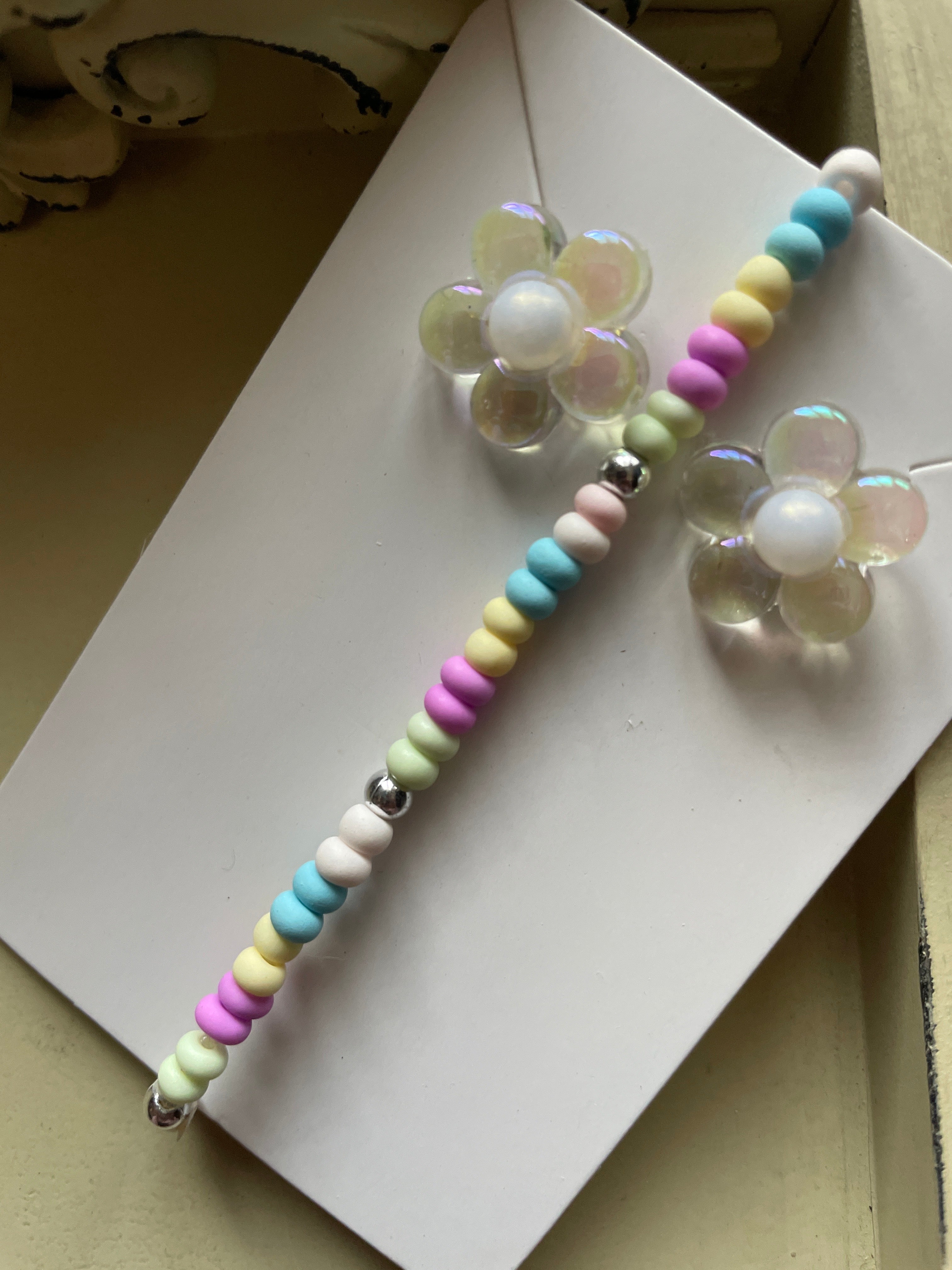 Pastel Holographic Stud Earrings and Bracelet Set