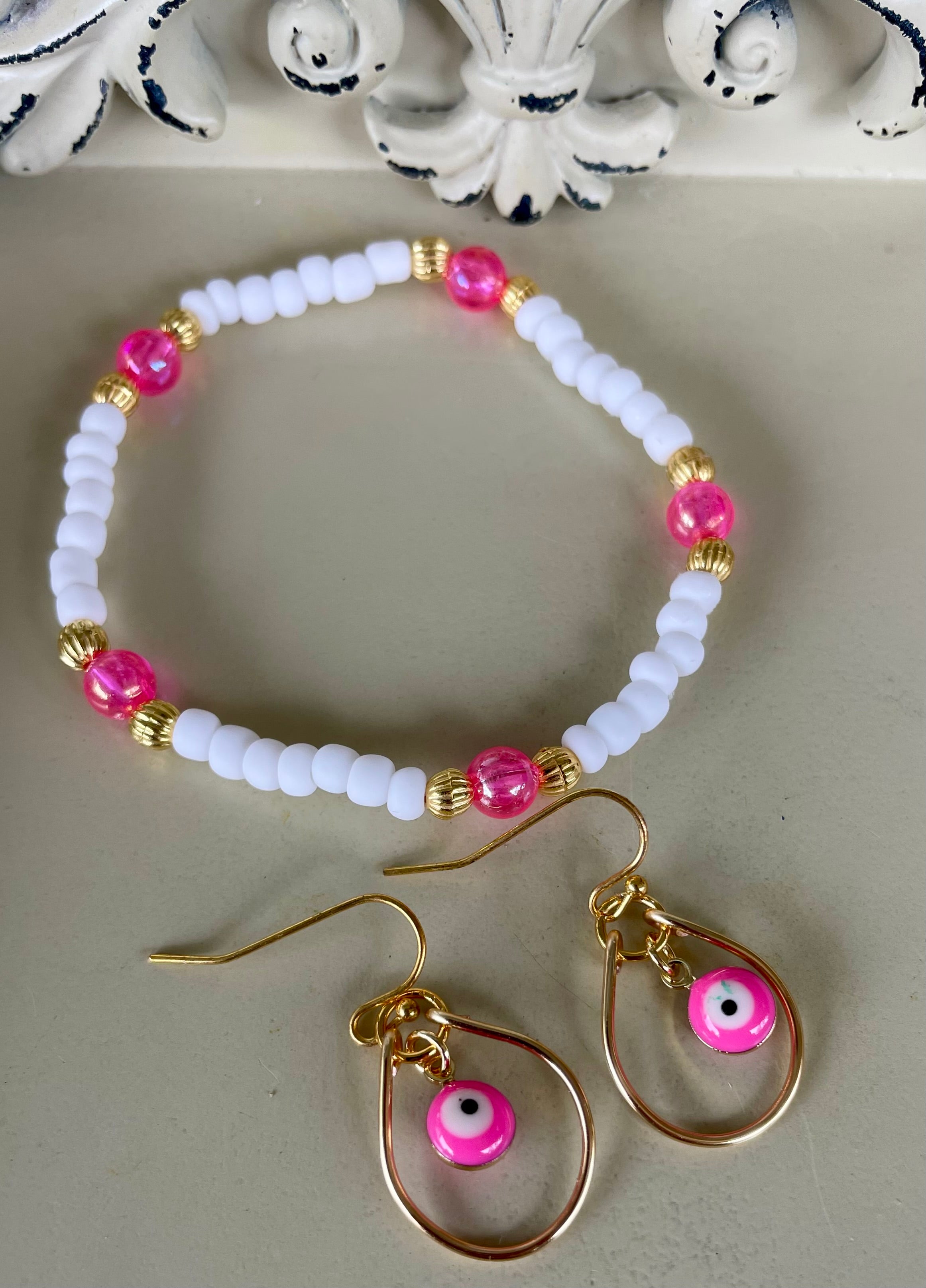 18K Gold Plated PVD Turquoise or Pink Evil Eye Nazar Protection Set- Sublime Designs by Suzie
