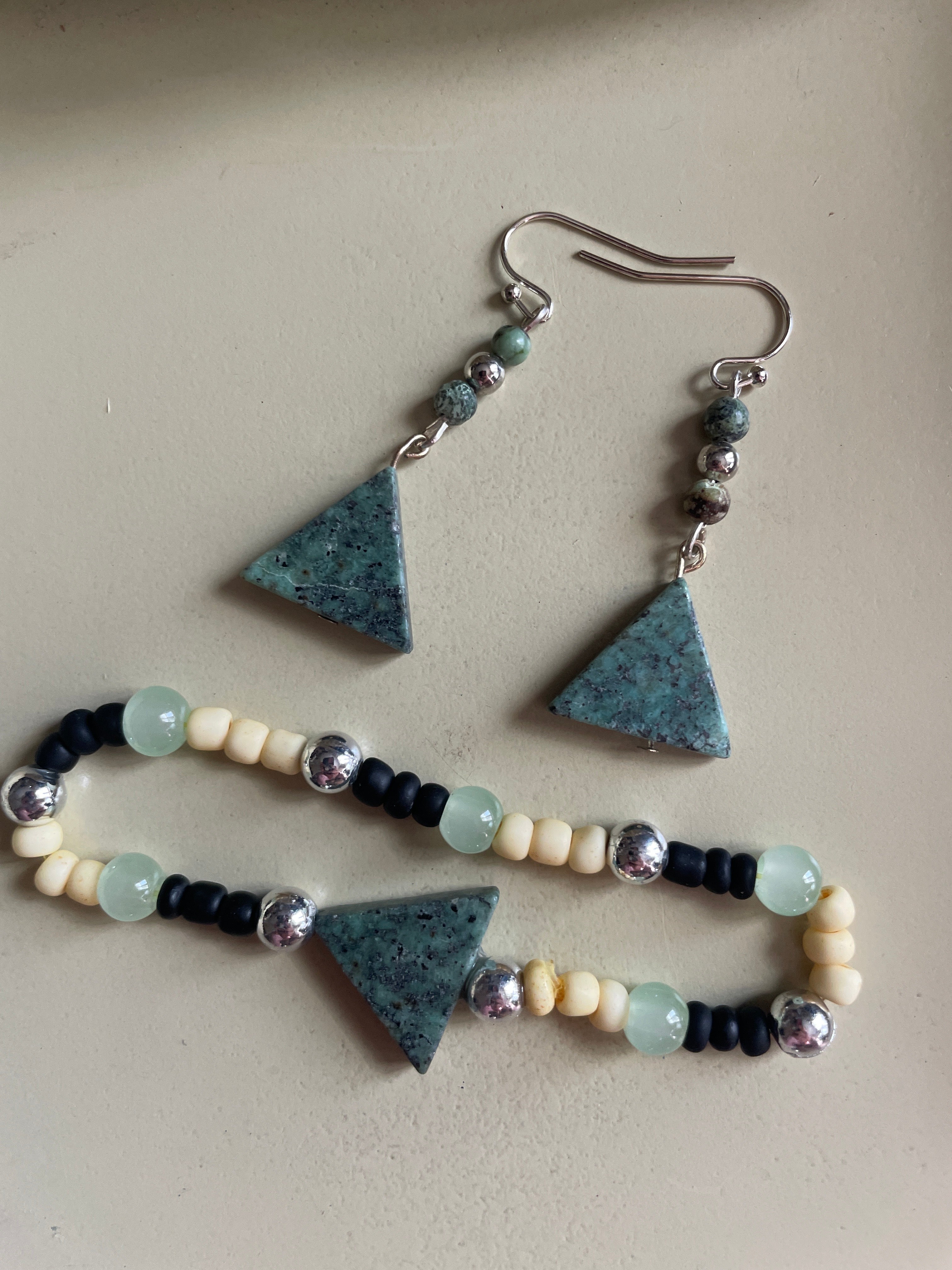 African Teal Triangle Jewelry Set