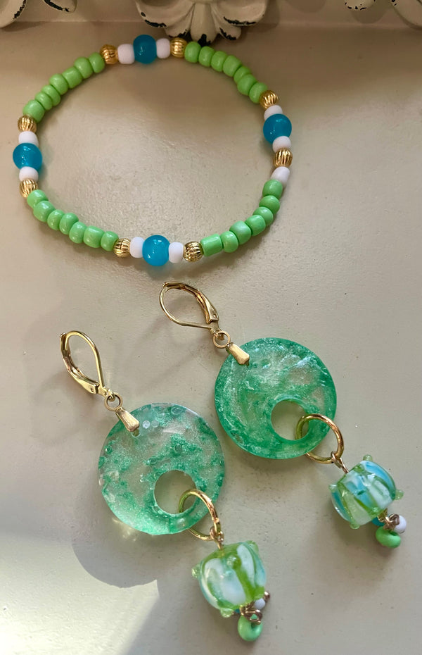 Mint Sea Glass Dreams Blown Glass Jewelry Set