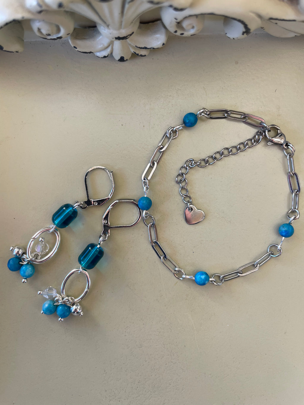 Aqua Lagoon Cascade Earrings with Howlite & Granite- SublimeDesignsBySuzie