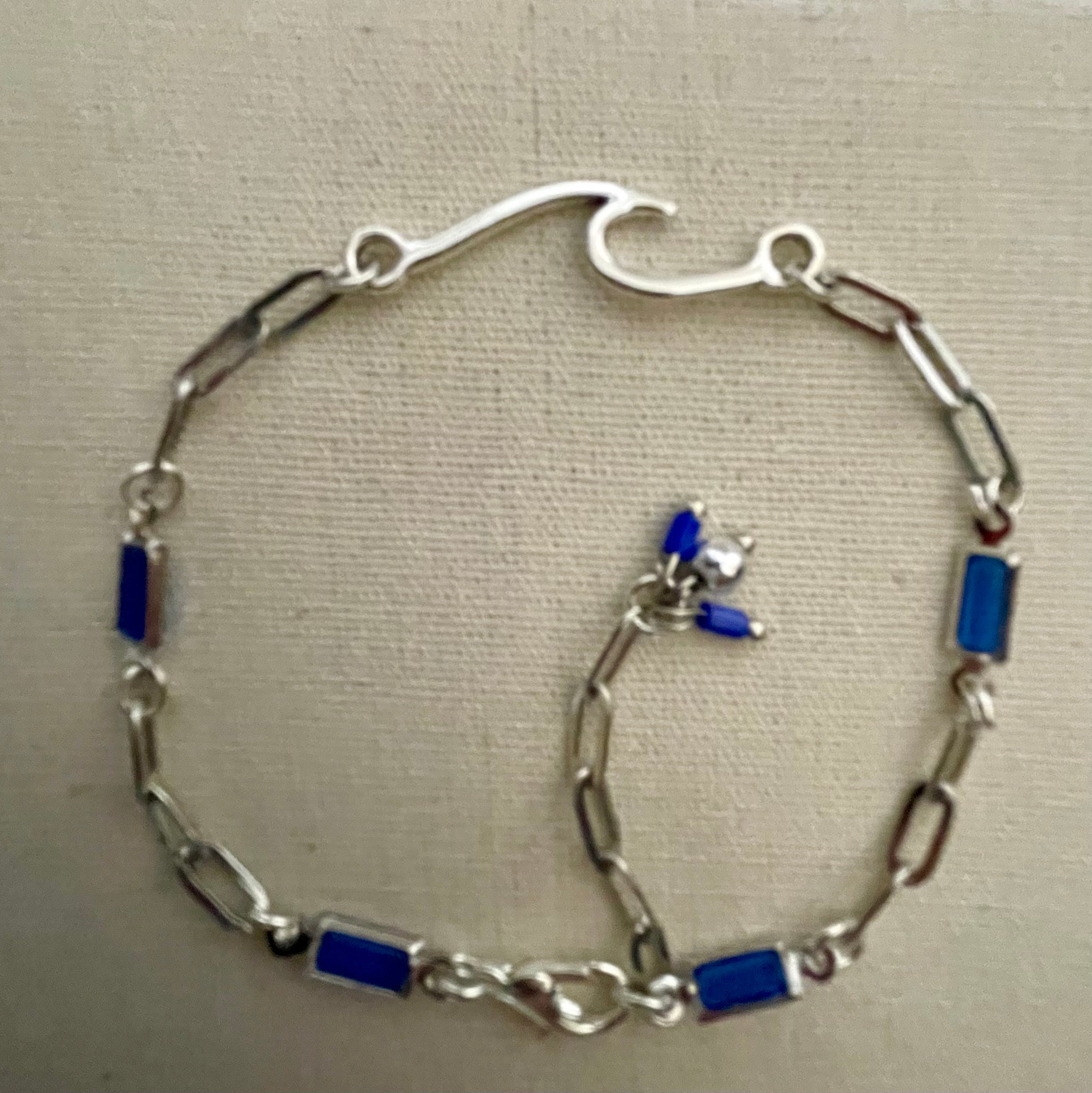 Silver Paperclip Chain Bracelet or Anklet in Cobalt, Sapphire or Lapis Blue- Adjustable & Stackable