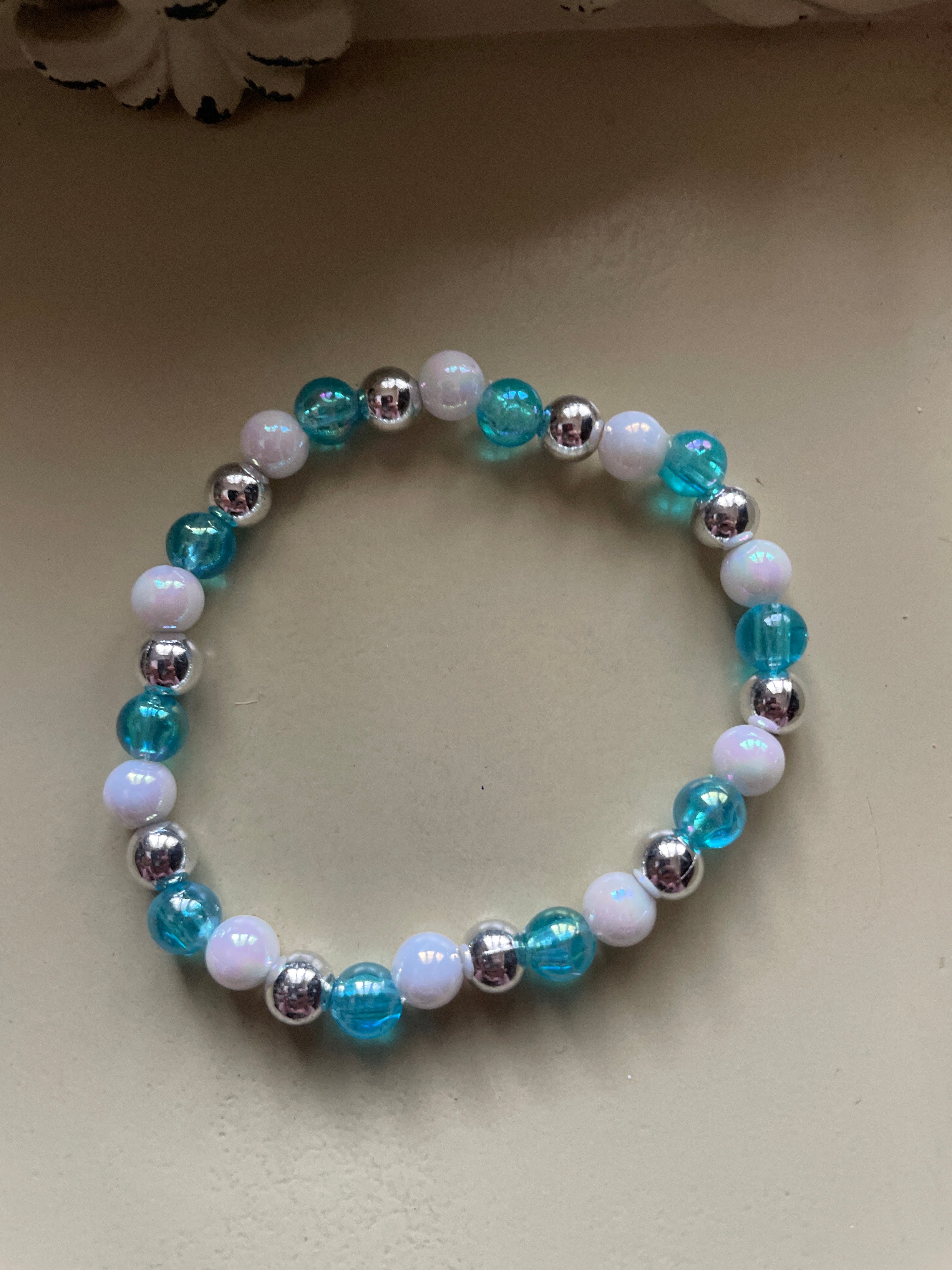Teal and Silver & White Bracelets