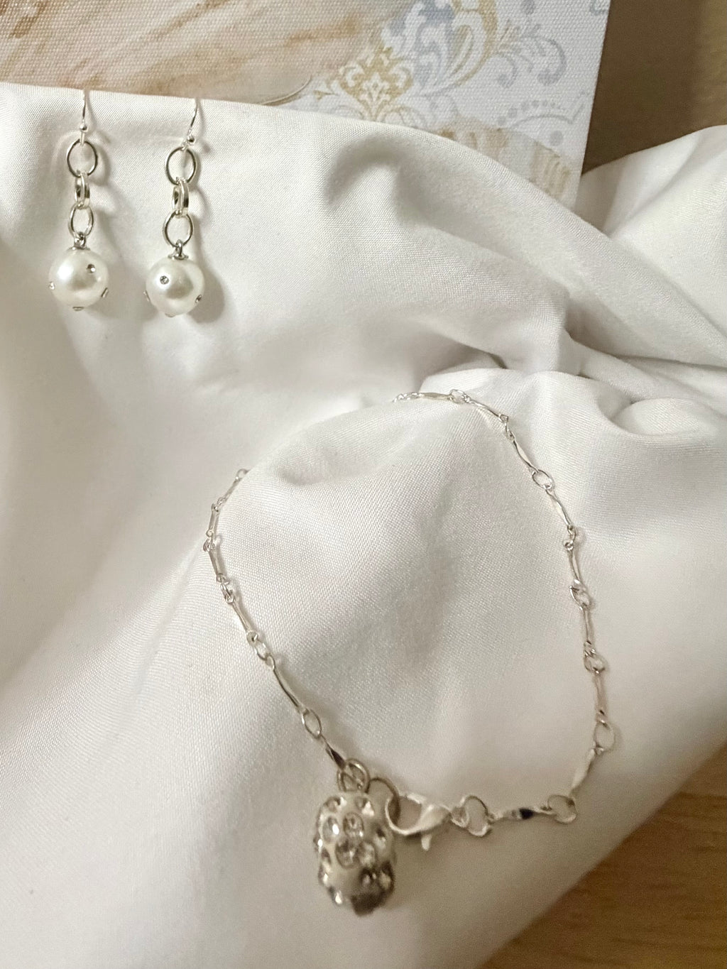 Handmade Silver Pearl & Crystal Jewelry Set- Sparkling Rhinestone Pearl by SublimeDesigns