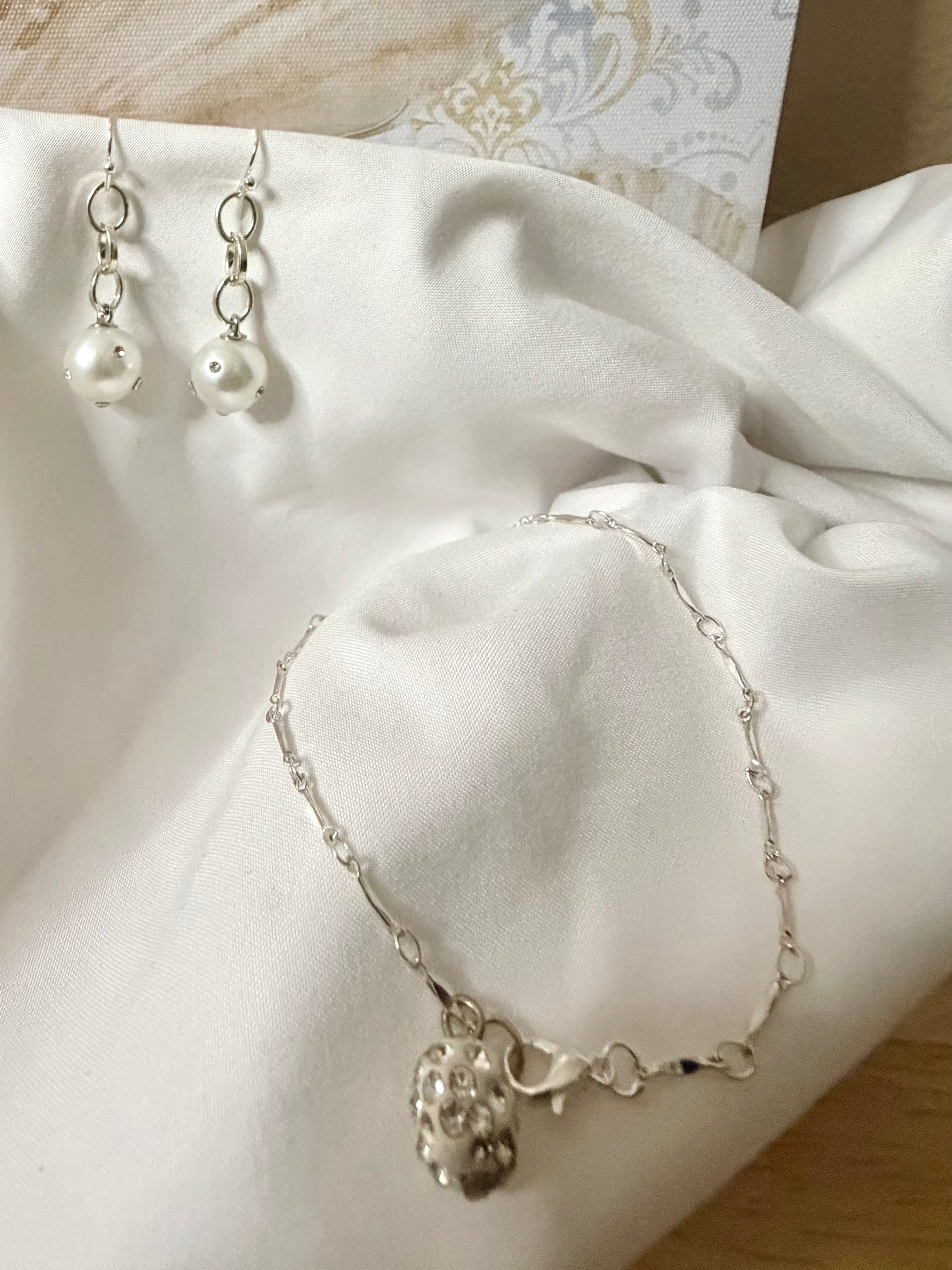Handmade Silver Pearl & Crystal Jewelry Set- Sparkling Rhinestone Pearl by SublimeDesigns