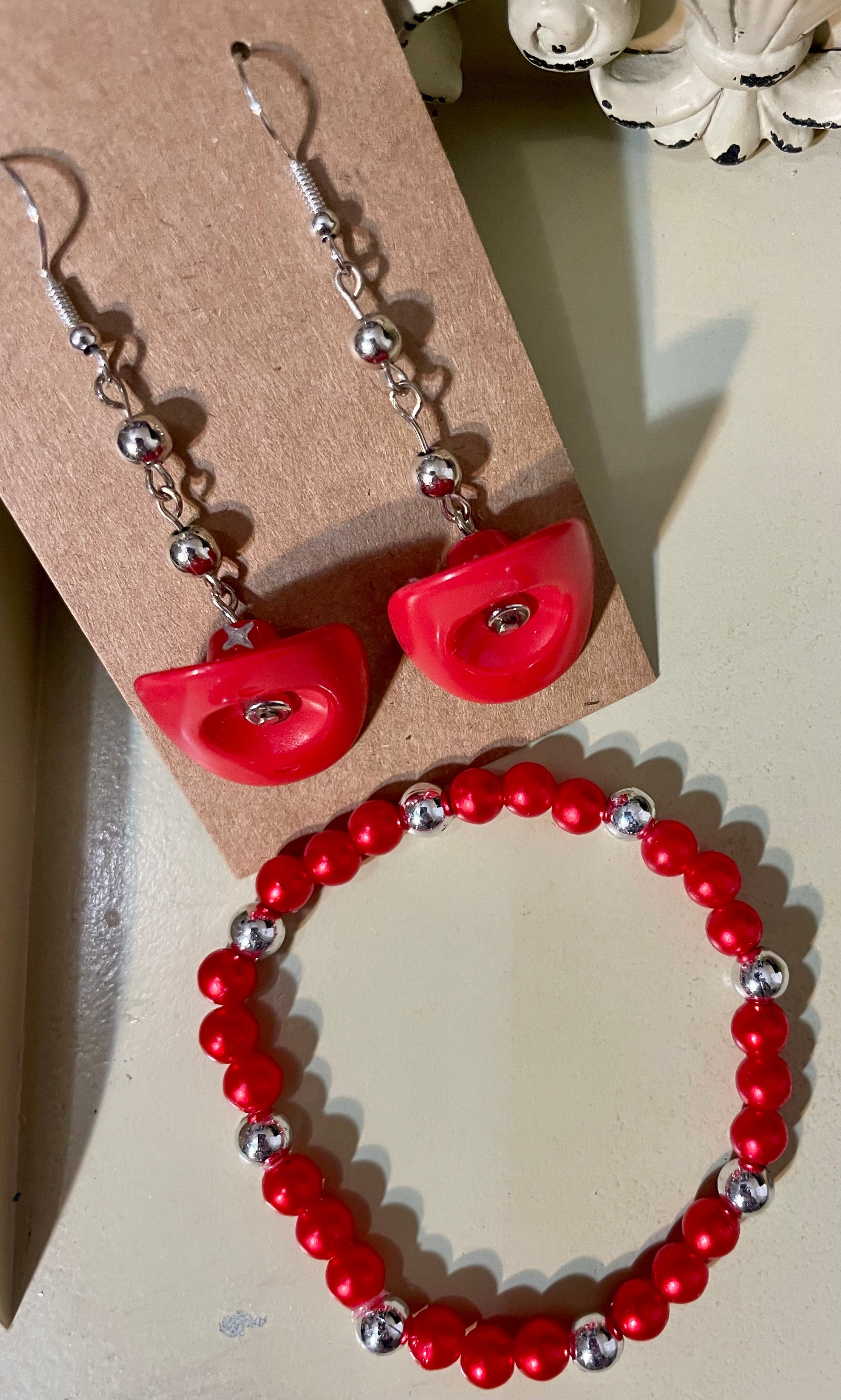 Cowboy Hat Earrings & Bracelet Jewelry Set