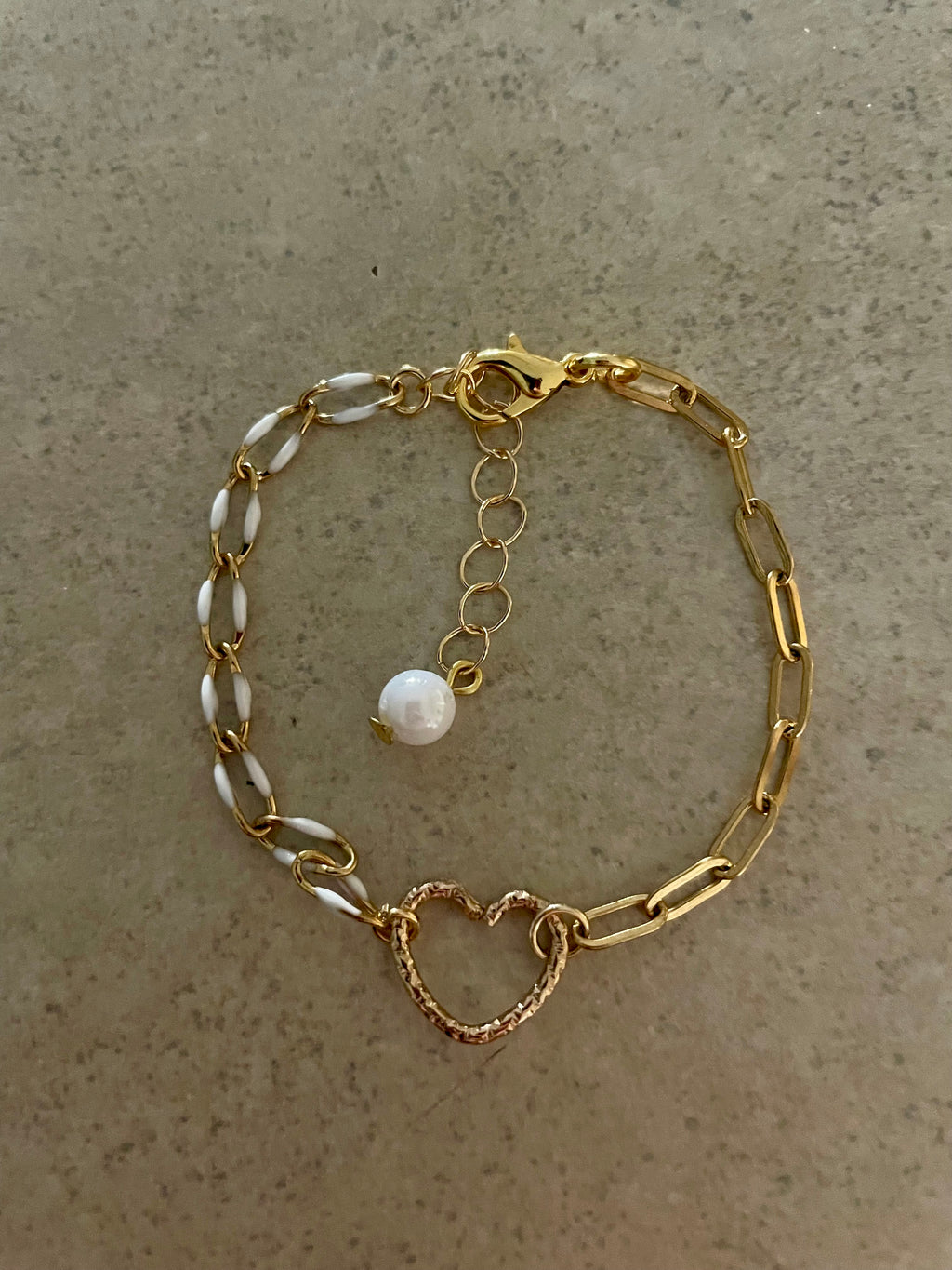 18K Gold Plated PVD Enamel & Opal Mix & Match Mixed Link Jewelry Set - Chunky Paperclip Bracelet Heart Clasp + Opal Dangle Earrings-SublimeDesignsBySuzie
