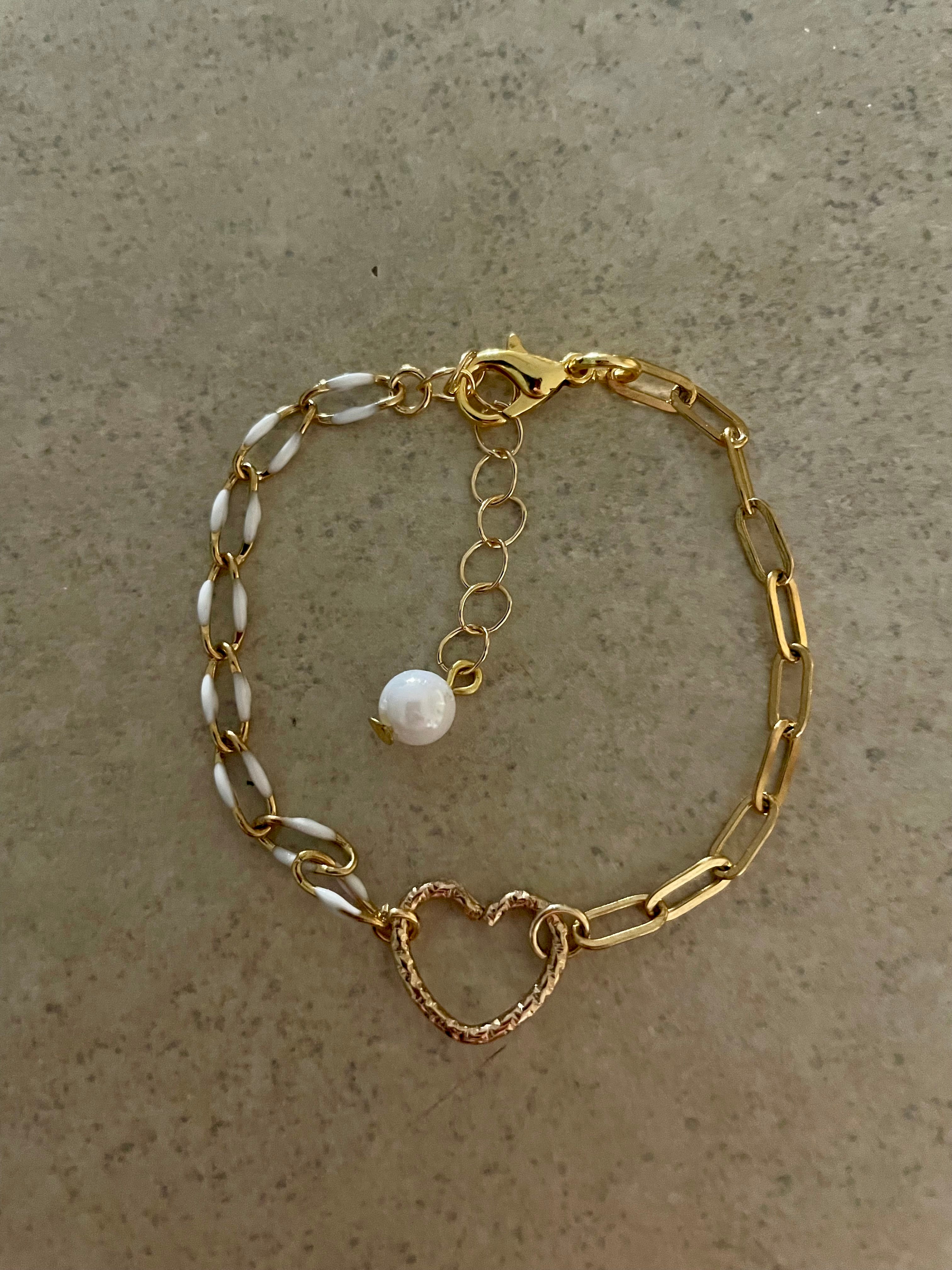 18K Gold Plated PVD Enamel & Opal Mix & Match Mixed Link Jewelry Set - Chunky Paperclip Bracelet Heart Clasp + Opal Dangle Earrings-SublimeDesignsBySuzie