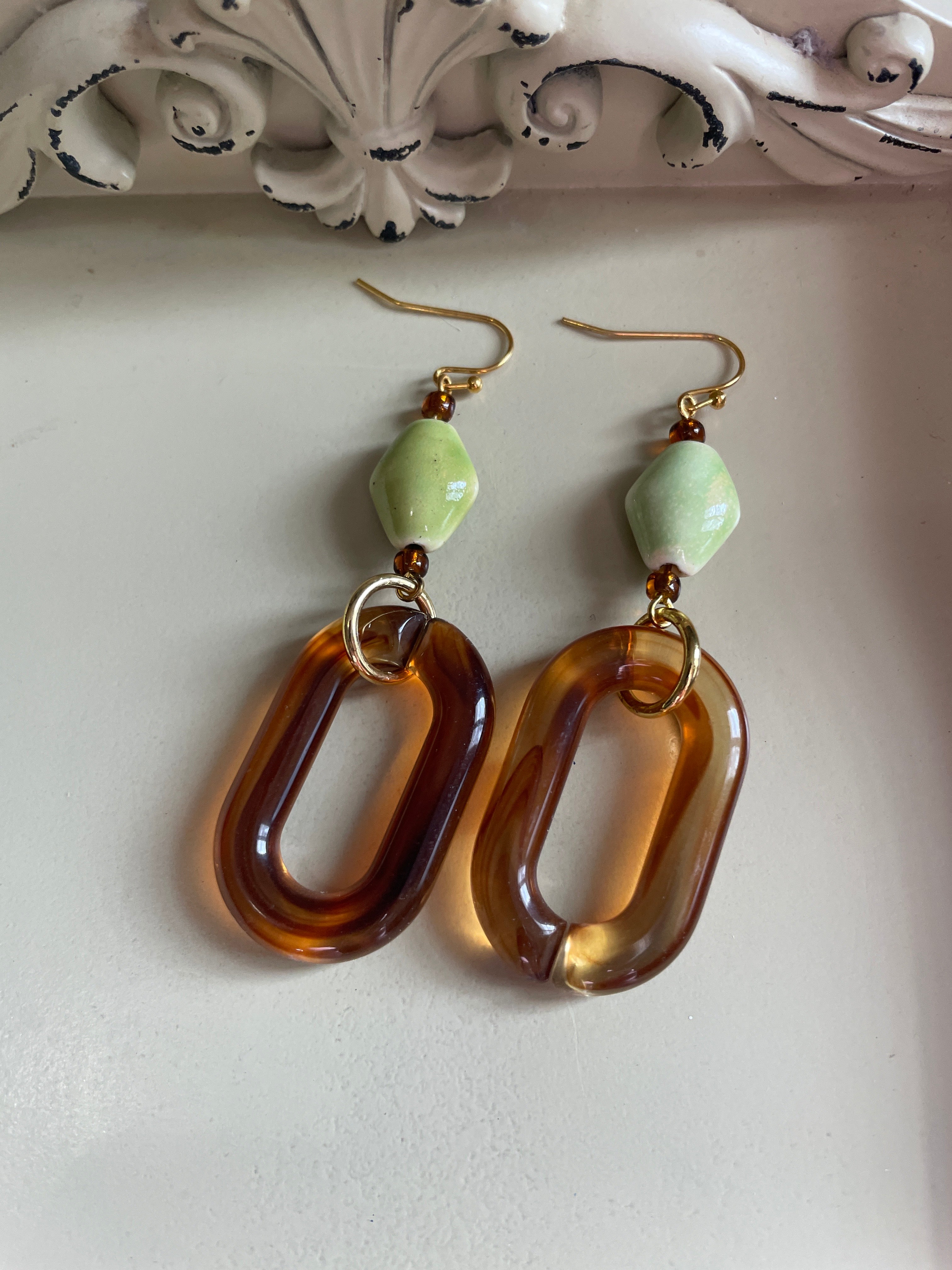 Tortoise shell glass nugget Earrings