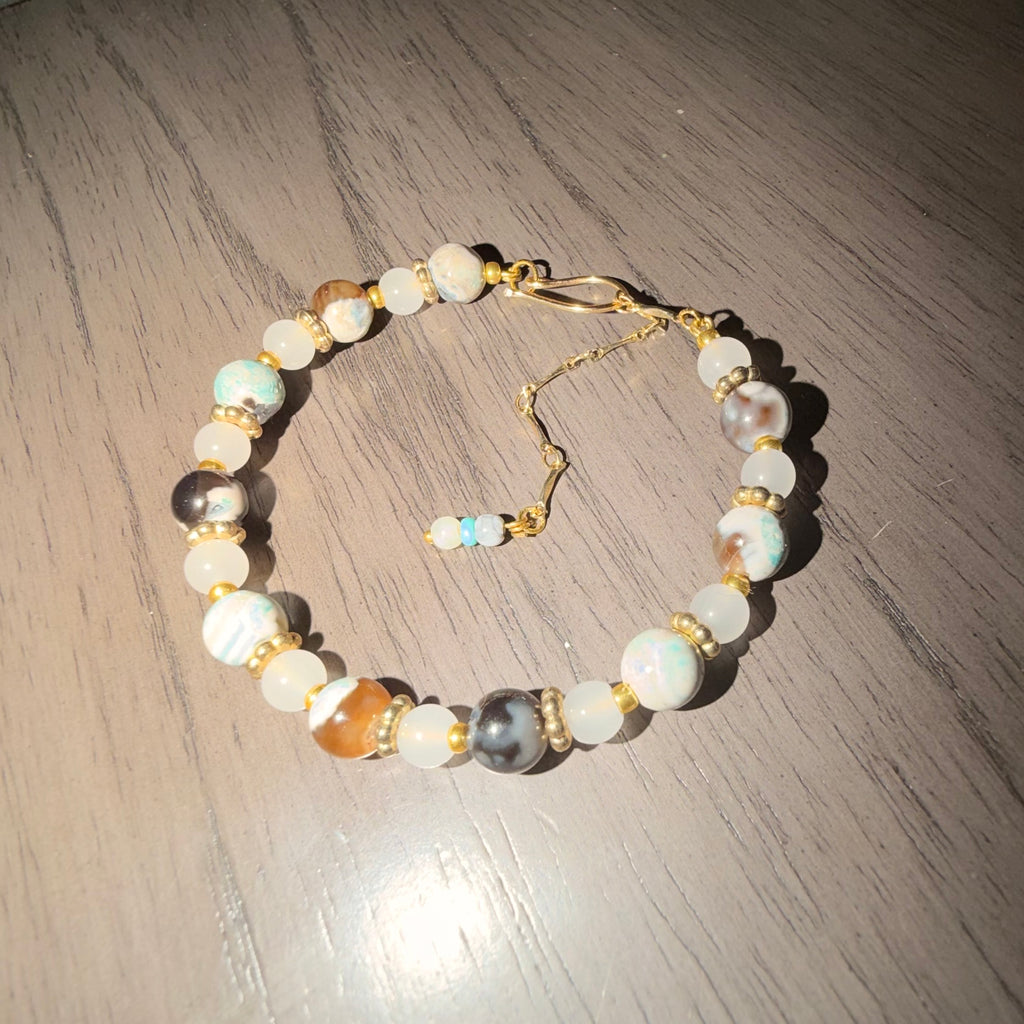 Howlite & Smoky Quartz Gold Plated Healing Adjustable Size Bracelet