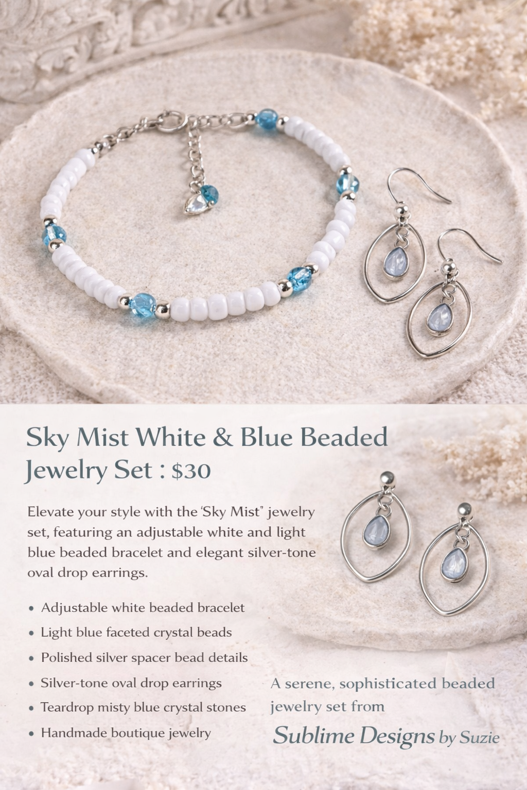 Sky Mist White and Blue Pearl Jewelry Set by SublimeDesignsBySuzie