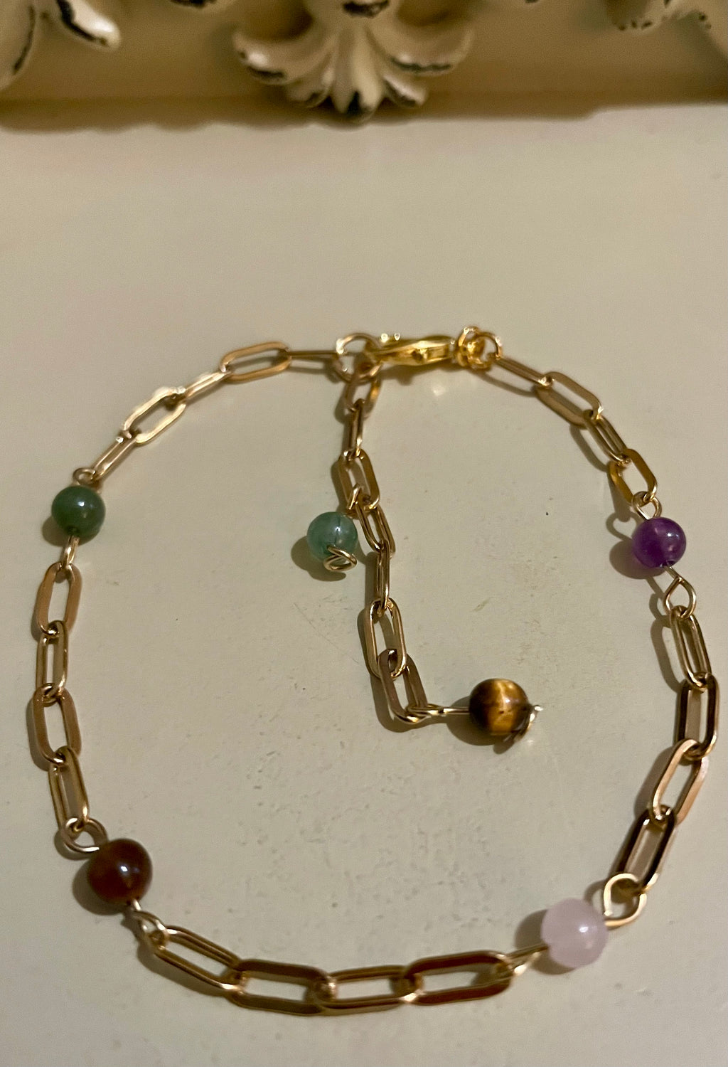 14 Gold Filled Paperclip Gemstone Bracelet or Anklet
