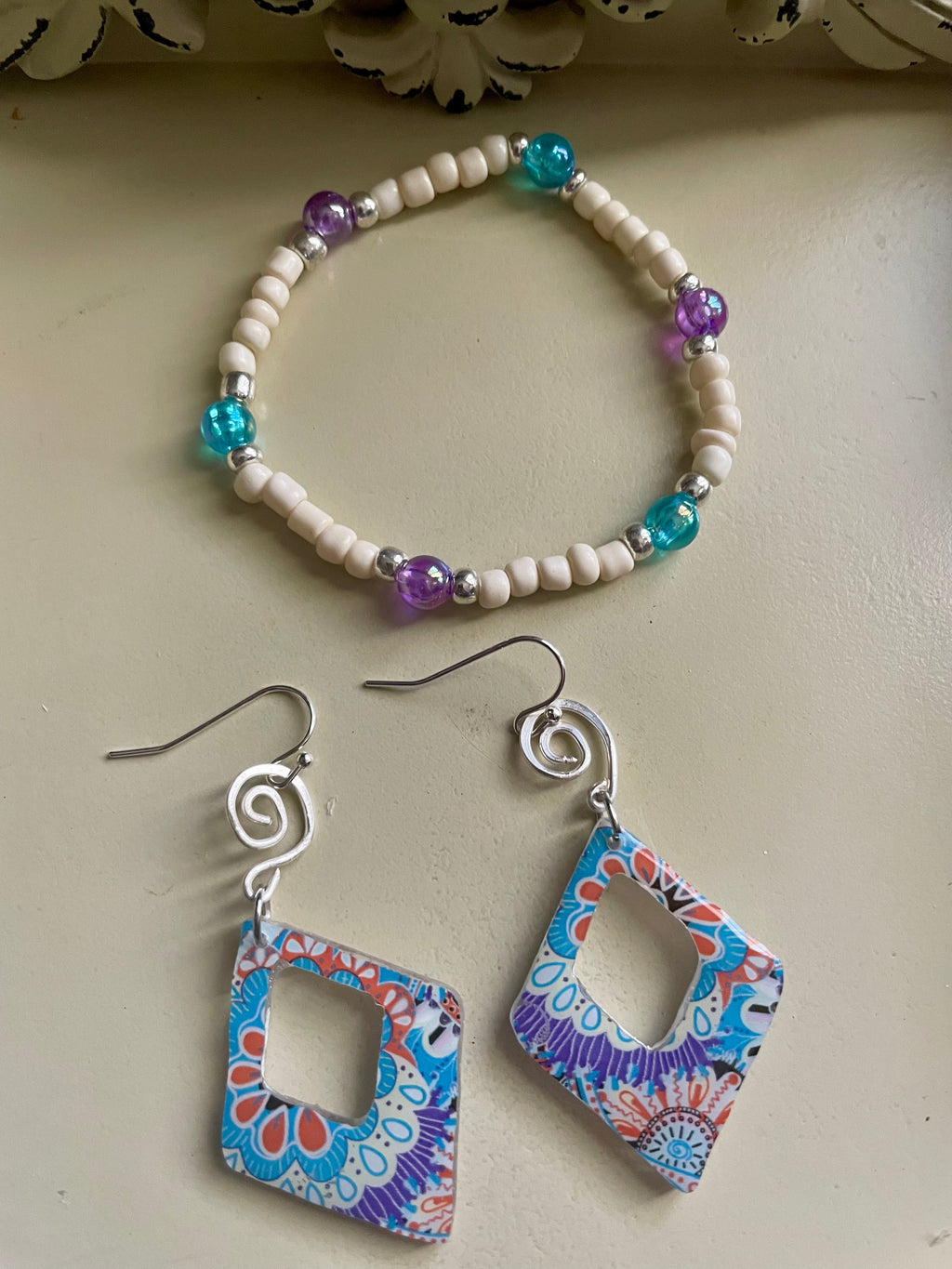 Psychedelic Floral Drop Jewelry Set