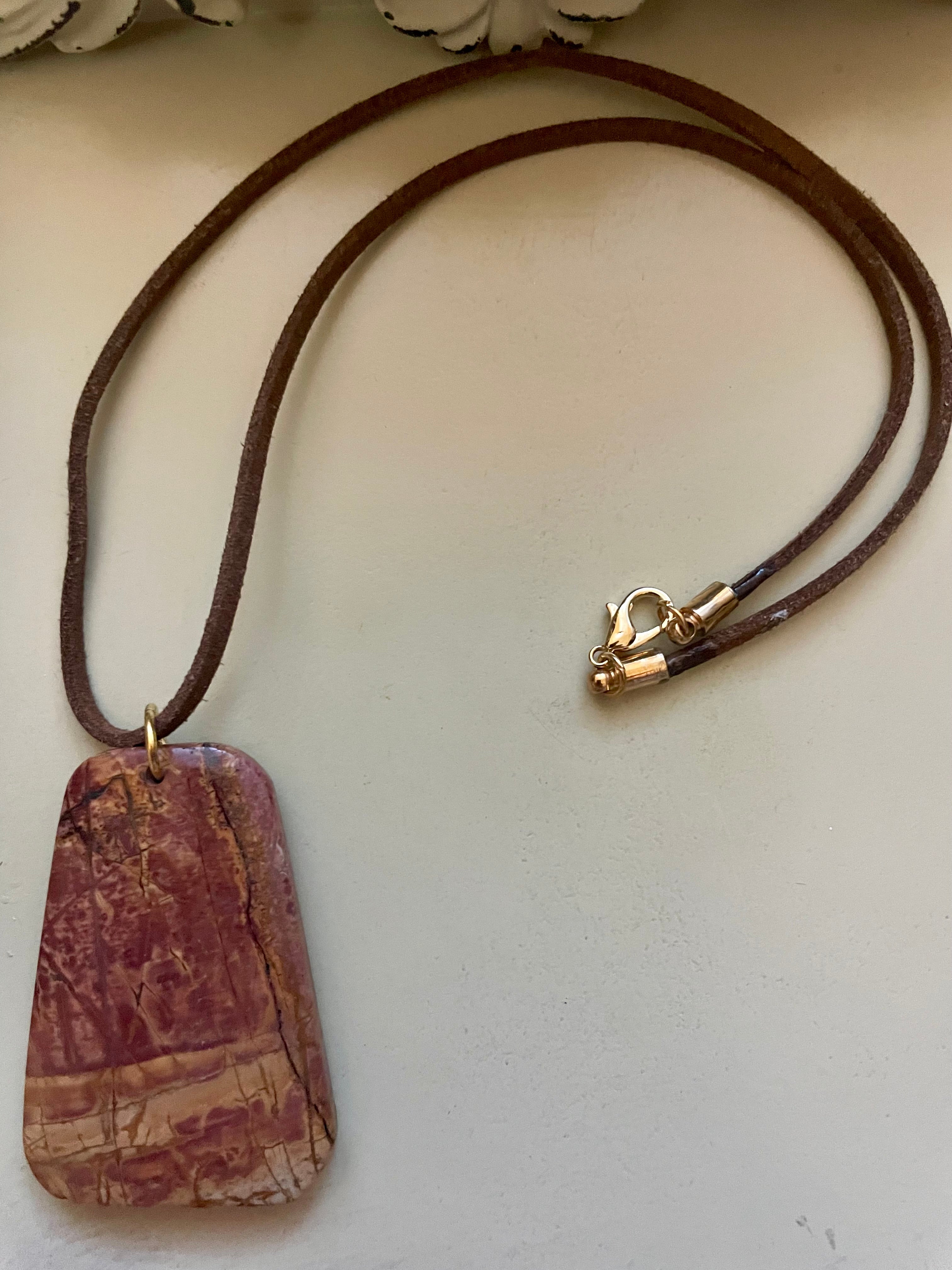 Purple Sage Plume Agate Rectangular Pendant Necklace