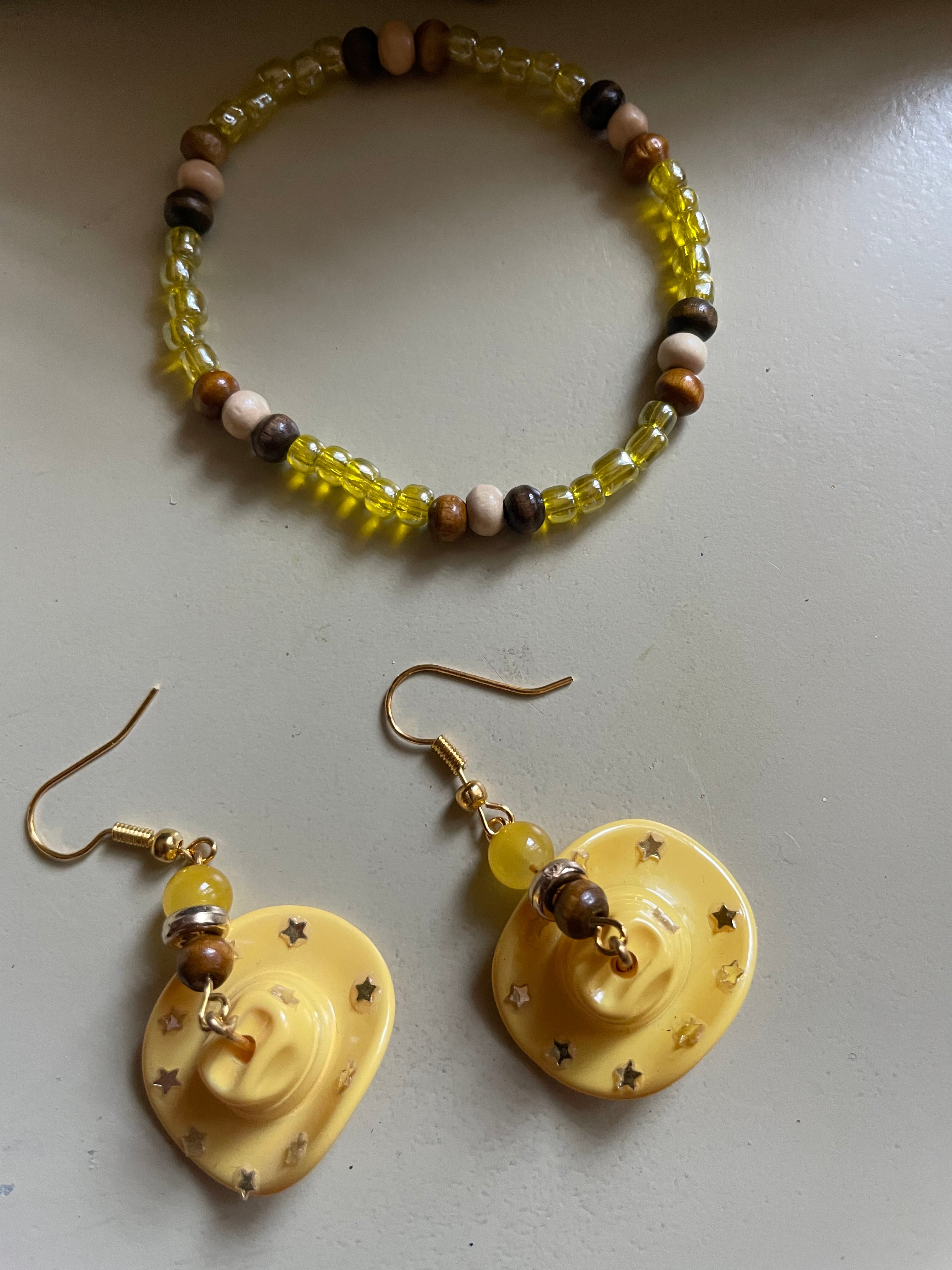 Cowboy Hat Earrings & Bracelet Jewelry Set