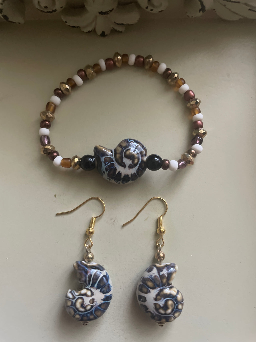 Batik Snail Glass Jewelry Set