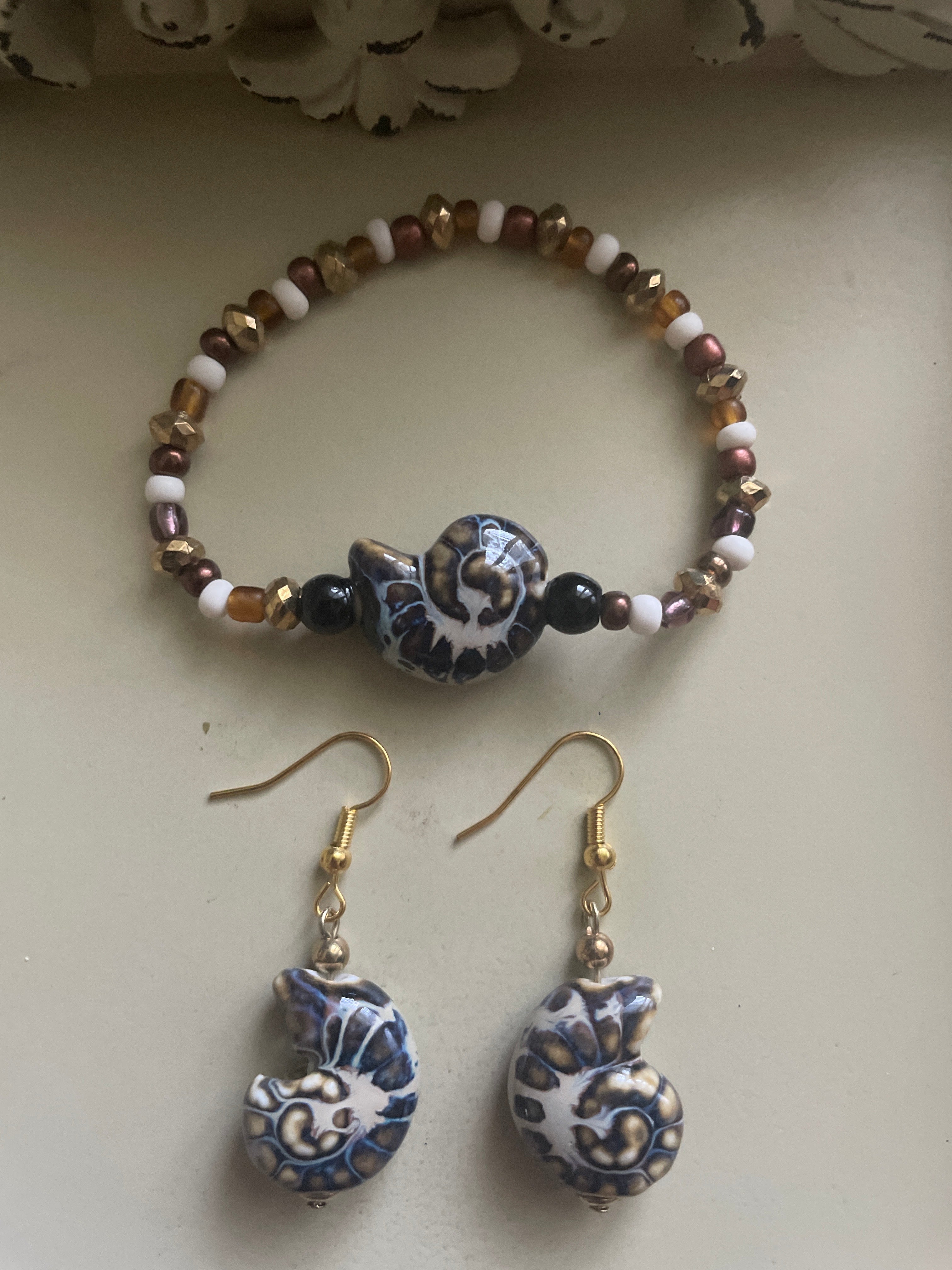 Batik Snail Glass Jewelry Set