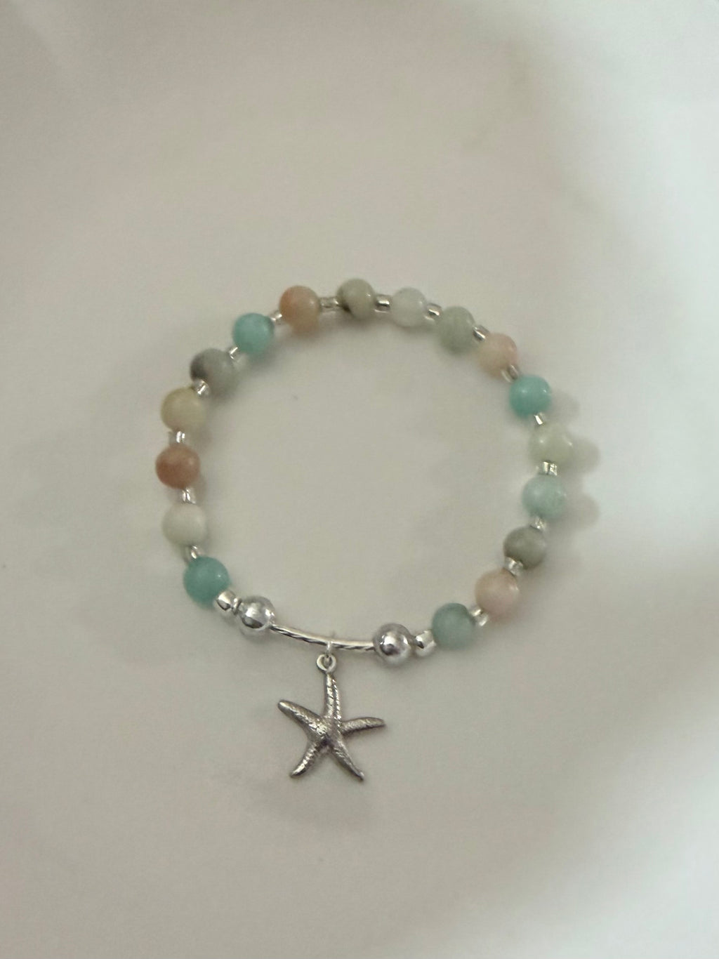 Multi Amazonite Gemstone Starfish Charm Bracelet