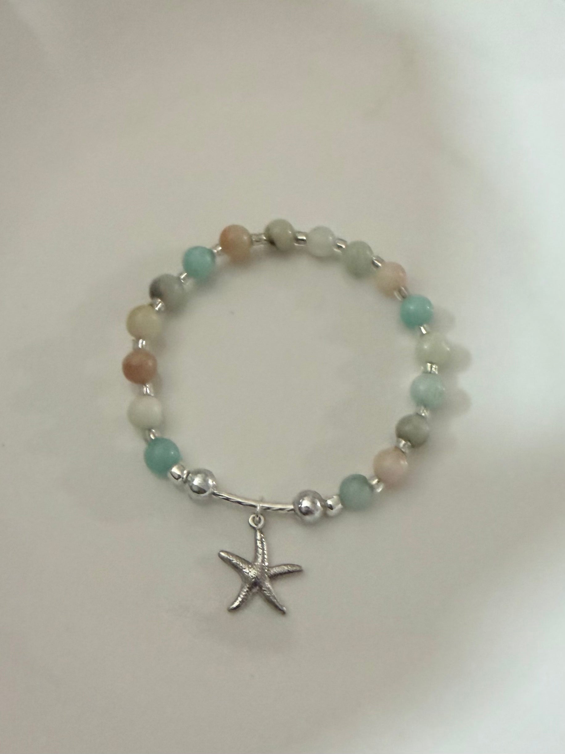 Multi Amazonite Gemstone Starfish Charm Bracelet