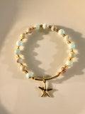 Natural Aqua Terra Jasper & Starfish Charm Beaded Bracelet- Coastal Chic