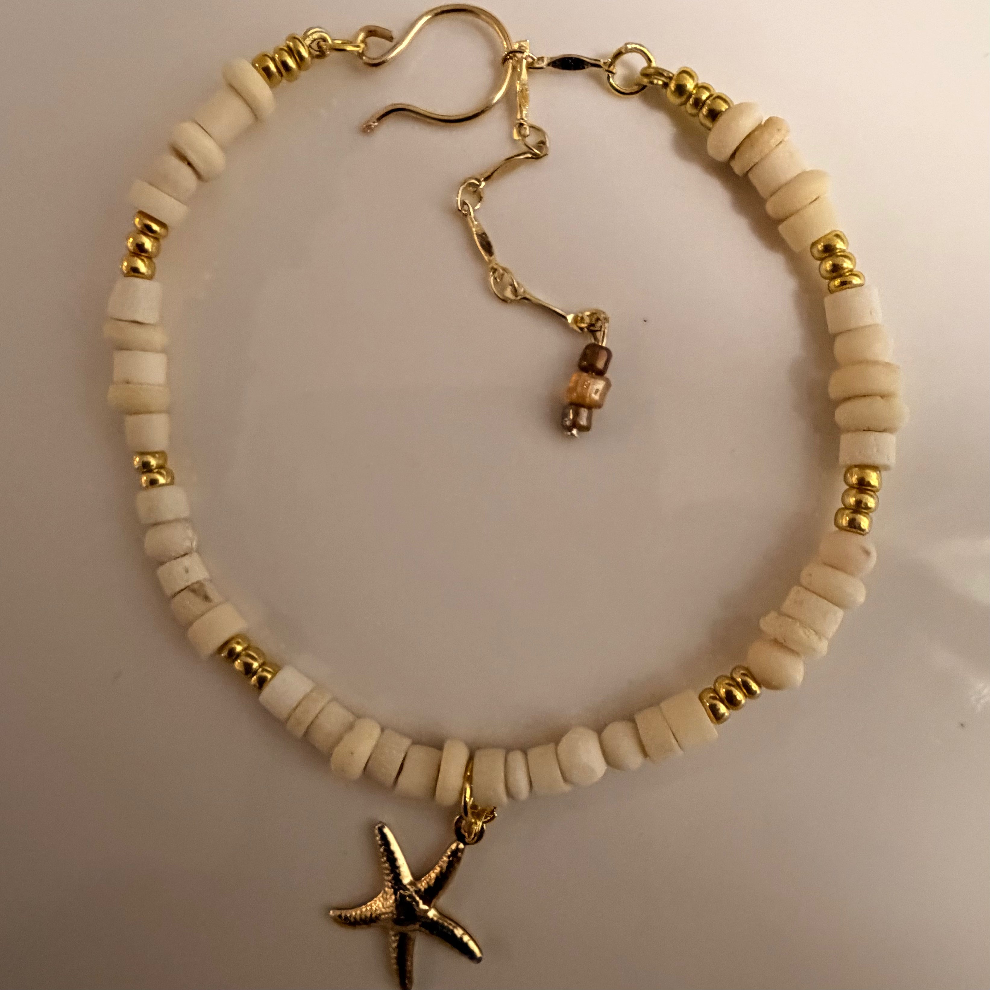 Coastal Starfish & Bone Bead Ankle Bracelet – Summer Bohemian Foot Chain Adjustable Size- Comes in Bracelet or Anklet