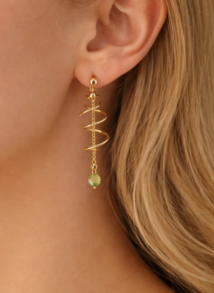 Golden Vine Peridot Crystal Spiral Jewelry Set – Dainty Nature-Green Mint Inspired Earrings & Bracelet