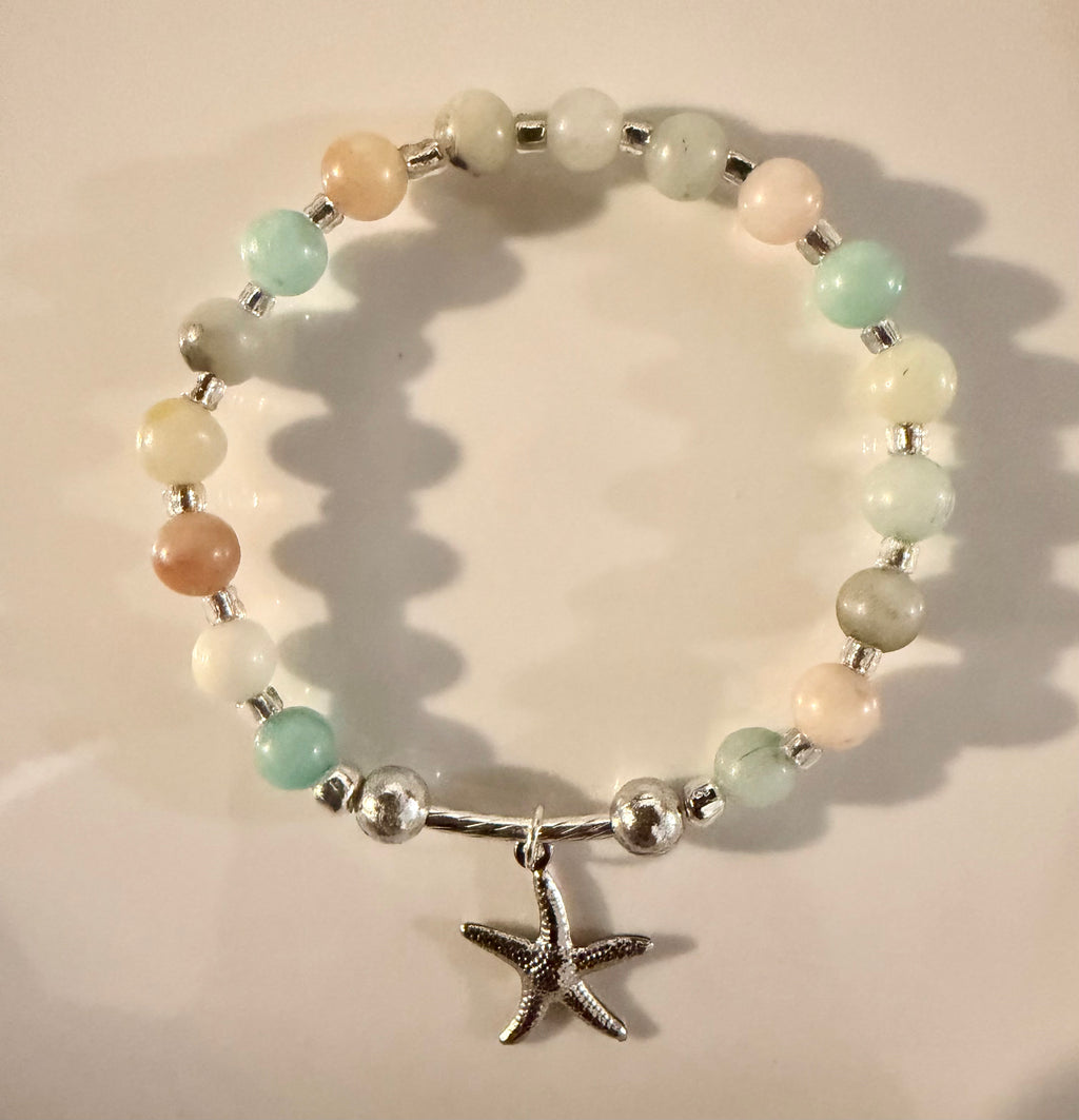 Multi Amazonite Gemstone Starfish Charm Bracelet