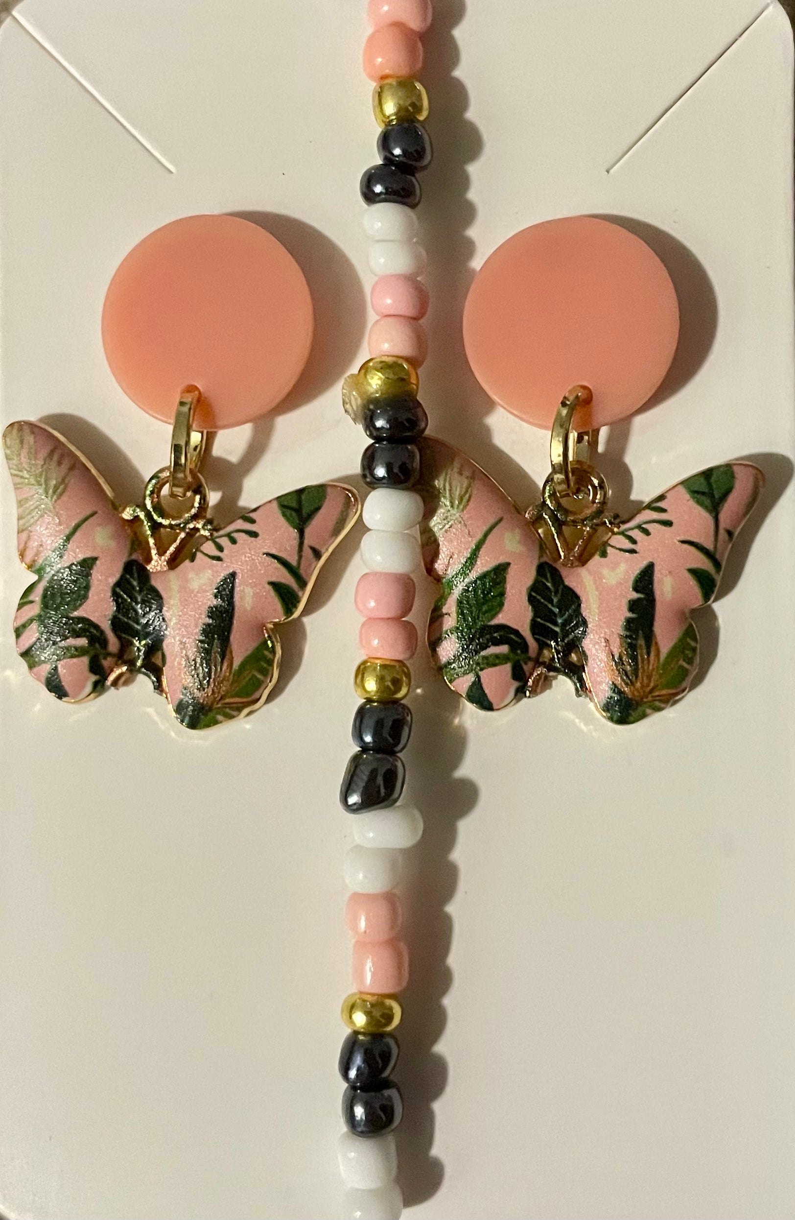 Pink Botanical Butterfly Stud Earring Set