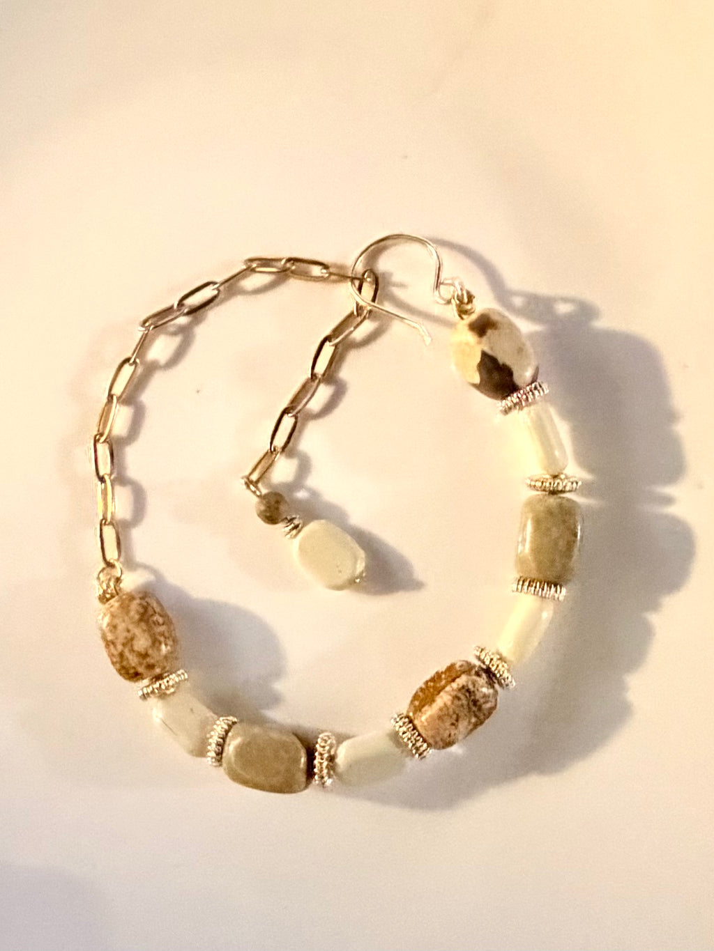 Natural Picture Jasper & Gold Plated Paperclip Chain Bracelet – Earthy Boho Jewelry